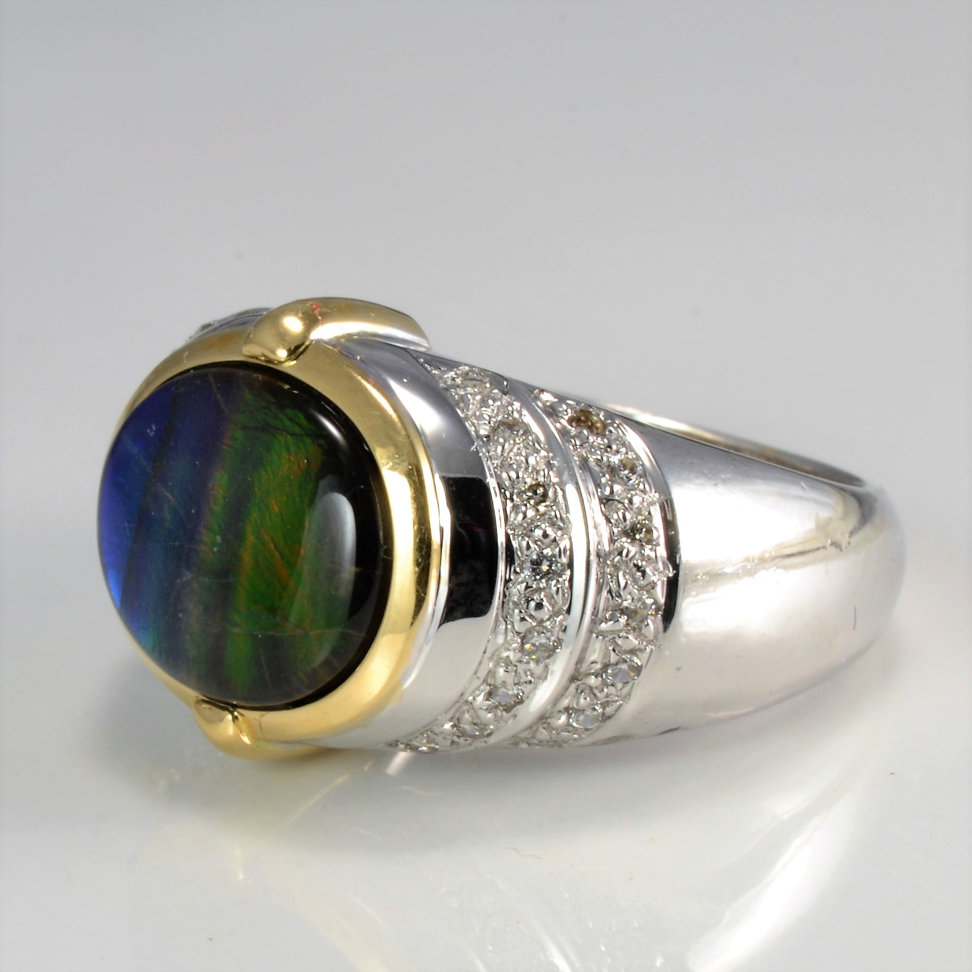 Bezel Set Ammolite & Diamond Dome Ring | 0.15 ctw, SZ 7 |