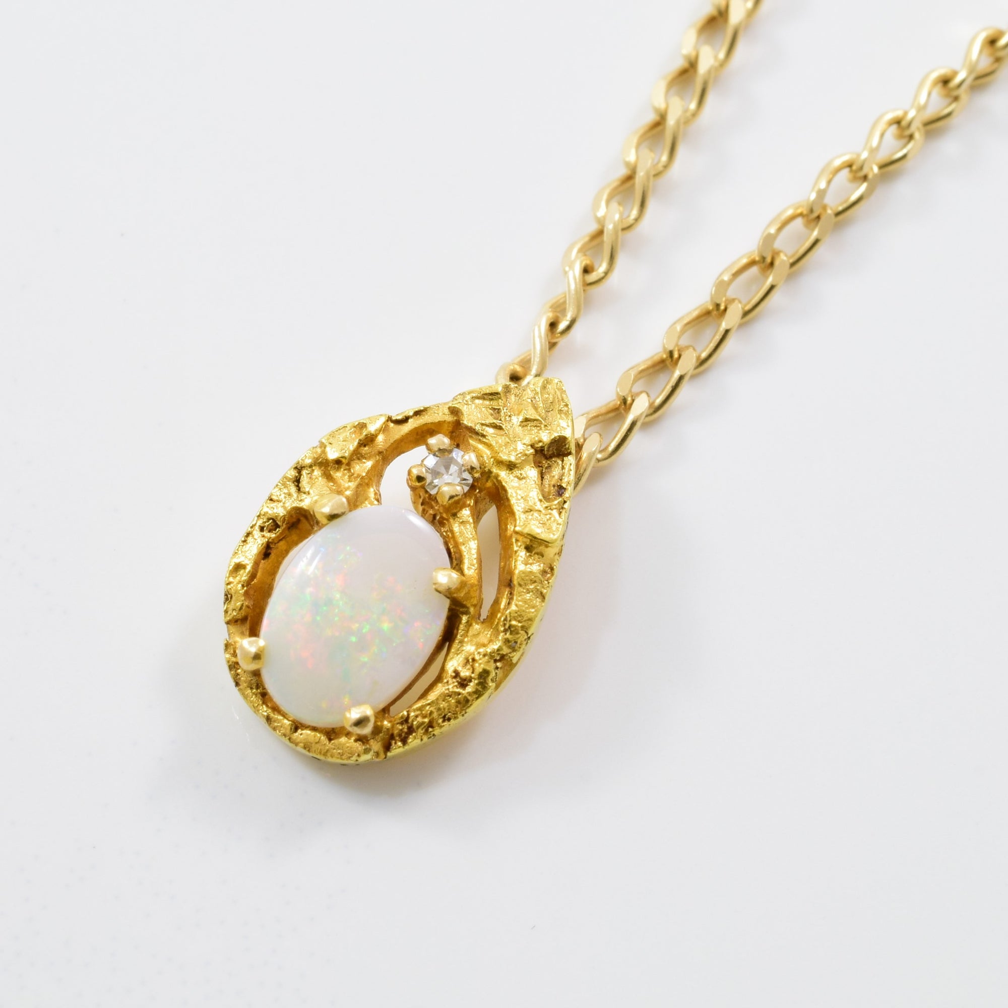 Unique Opal & Diamond Necklace | 0.01ct, 0.30ct | 16
