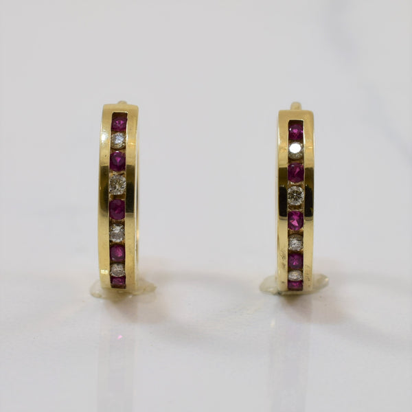 Alternating Ruby & Diamond Hoop Earrings | 0.22ctw, 0.12ctw |