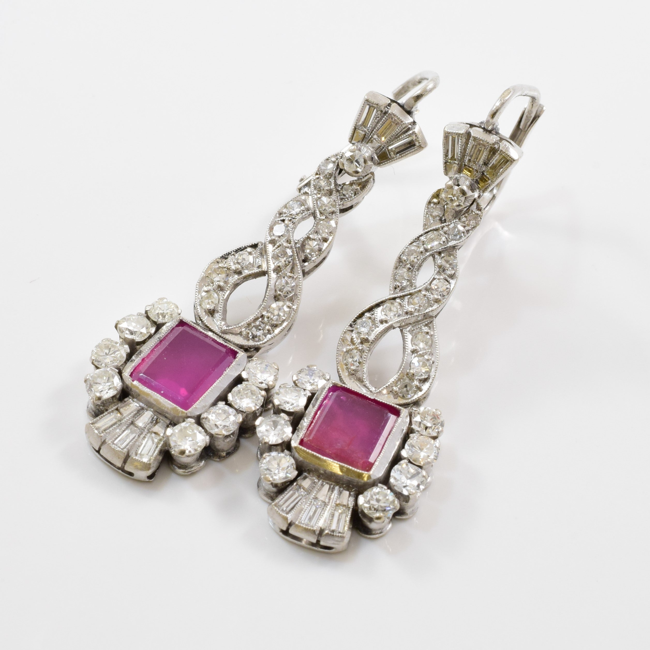 Art Deco Ruby & Diamond Drop Earrings | 1.20ctw, 1.50ctw |