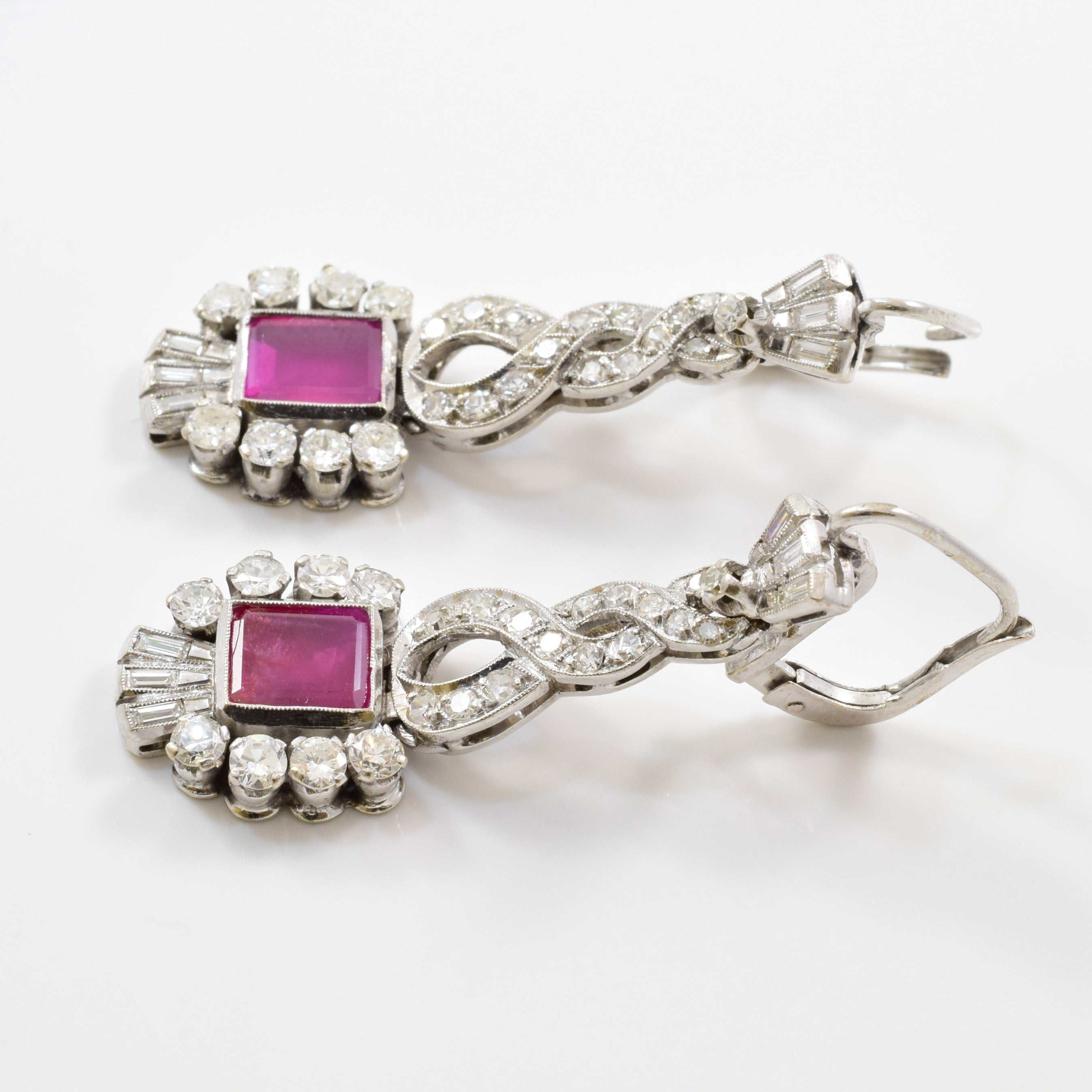 Art Deco Ruby & Diamond Drop Earrings | 1.20ctw, 1.50ctw |