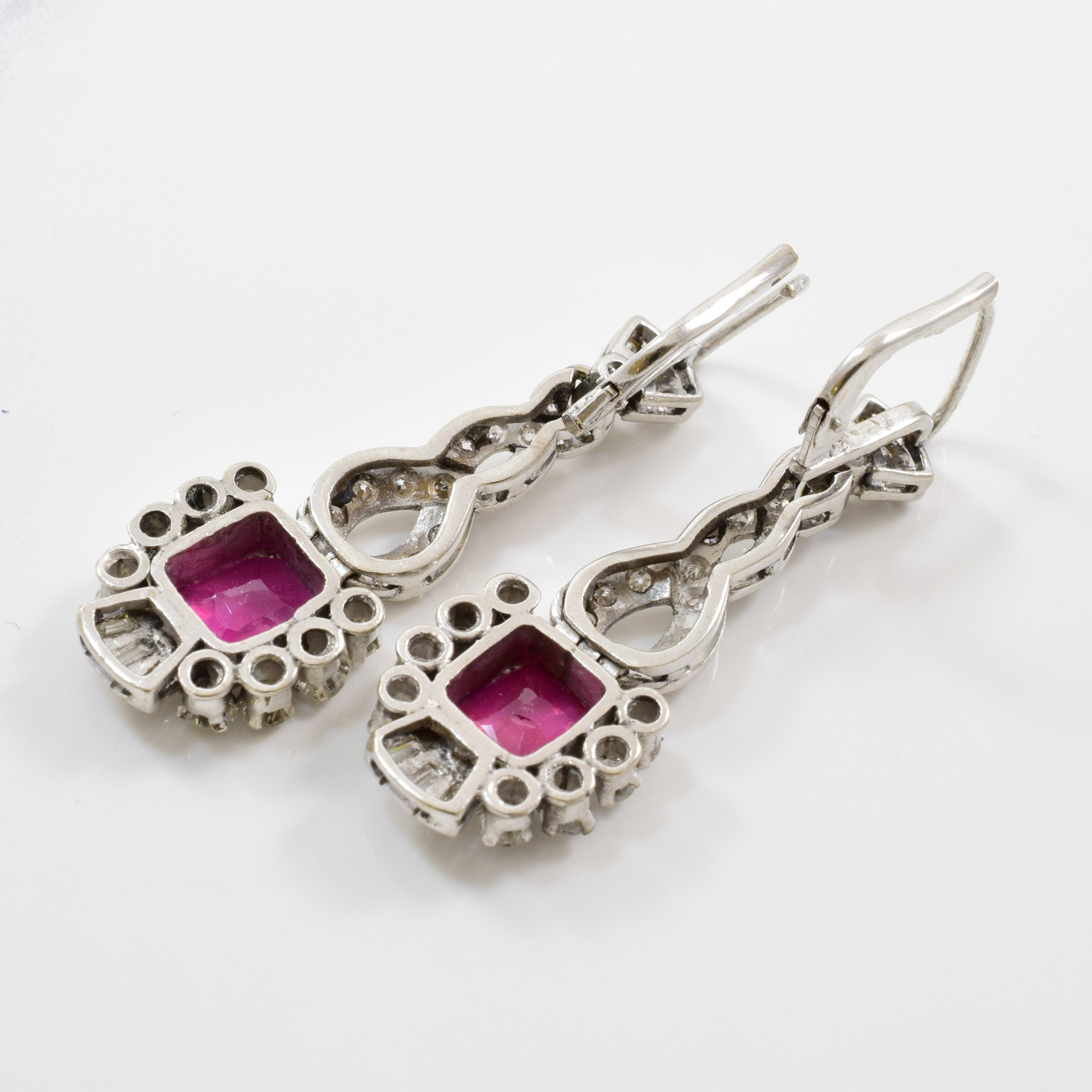 Art Deco Ruby & Diamond Drop Earrings | 1.20ctw, 1.50ctw |