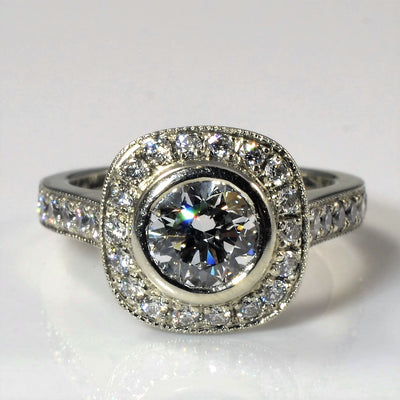 Bezel Set Halo Canadian Diamond Engagement Ring | 1.36ctw | SZ 4.25 |