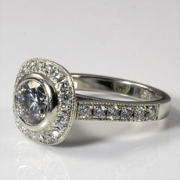 Bezel Set Halo Canadian Diamond Engagement Ring | 1.36ctw | SZ 4.25 |