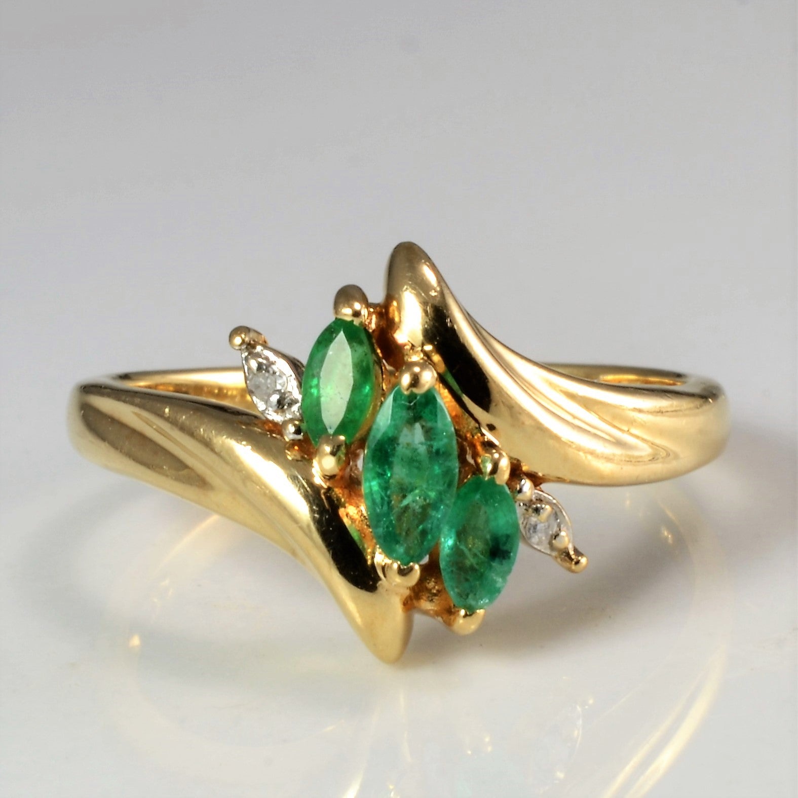 Bypass Emerald & Diamond Ring | 0.01 ctw, SZ 6 |
