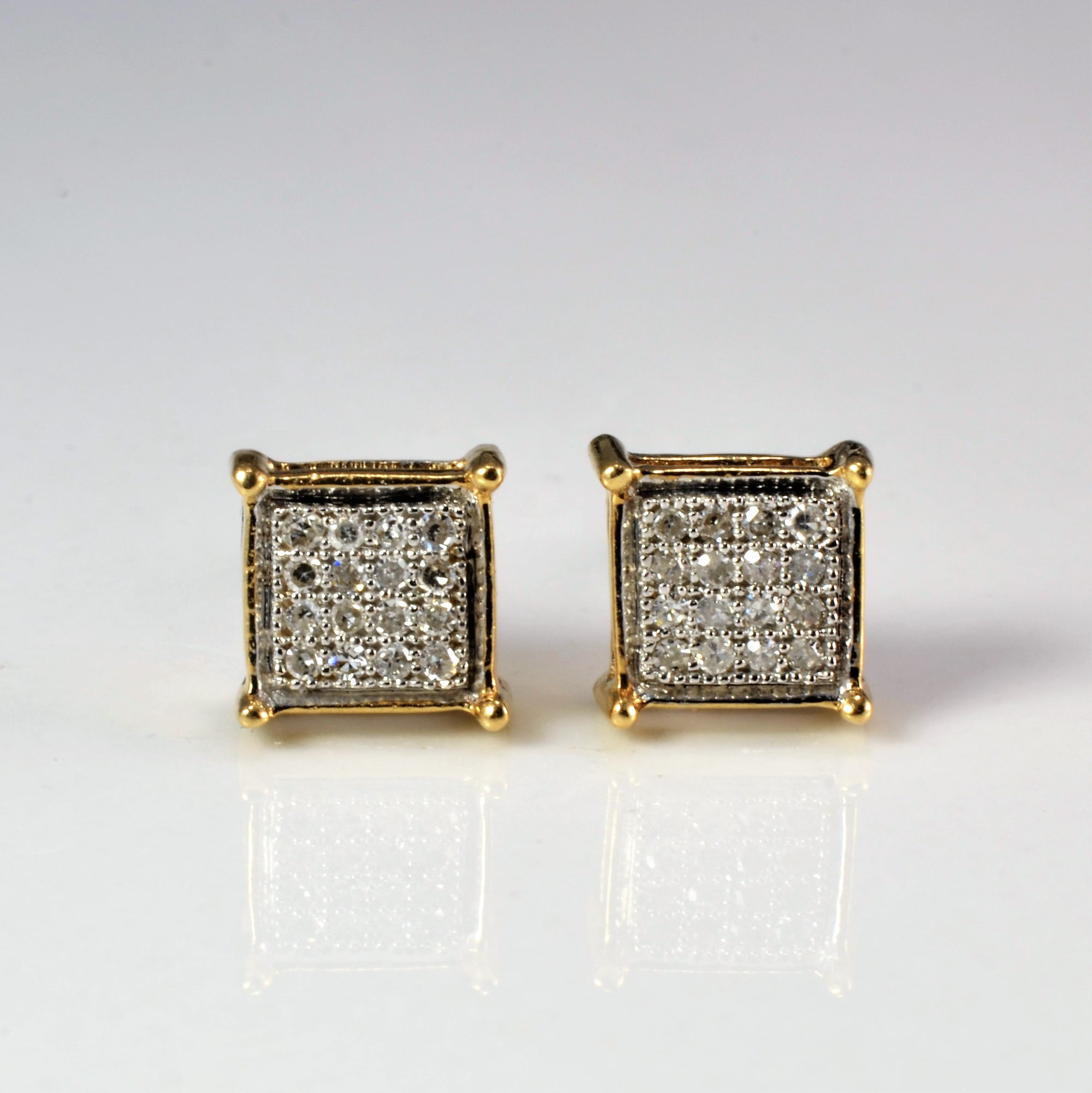 Grid Cluster Diamond Square Shape Stud Earrings | 0.08 ctw |