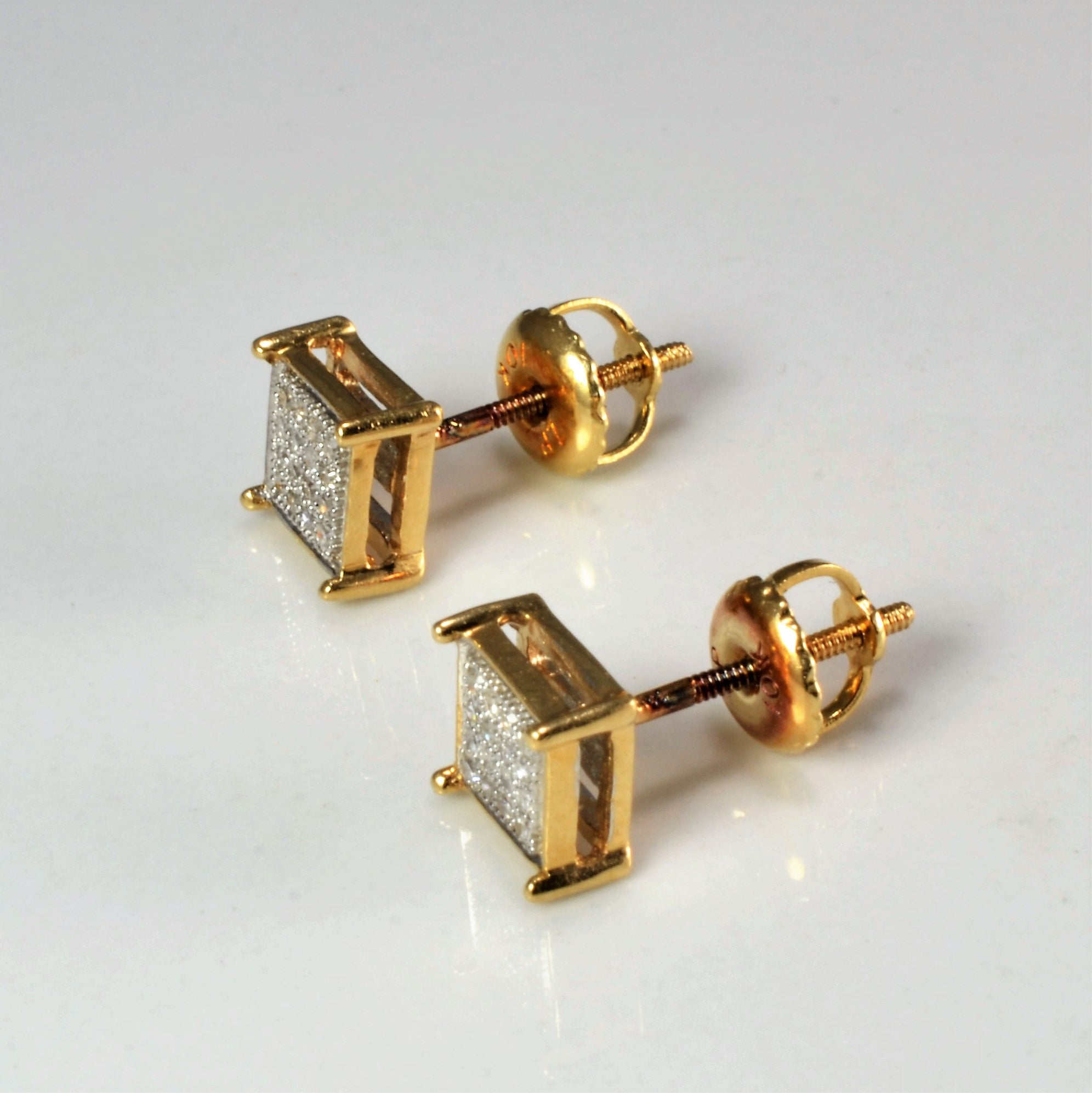 Grid Cluster Diamond Square Shape Stud Earrings | 0.08 ctw |