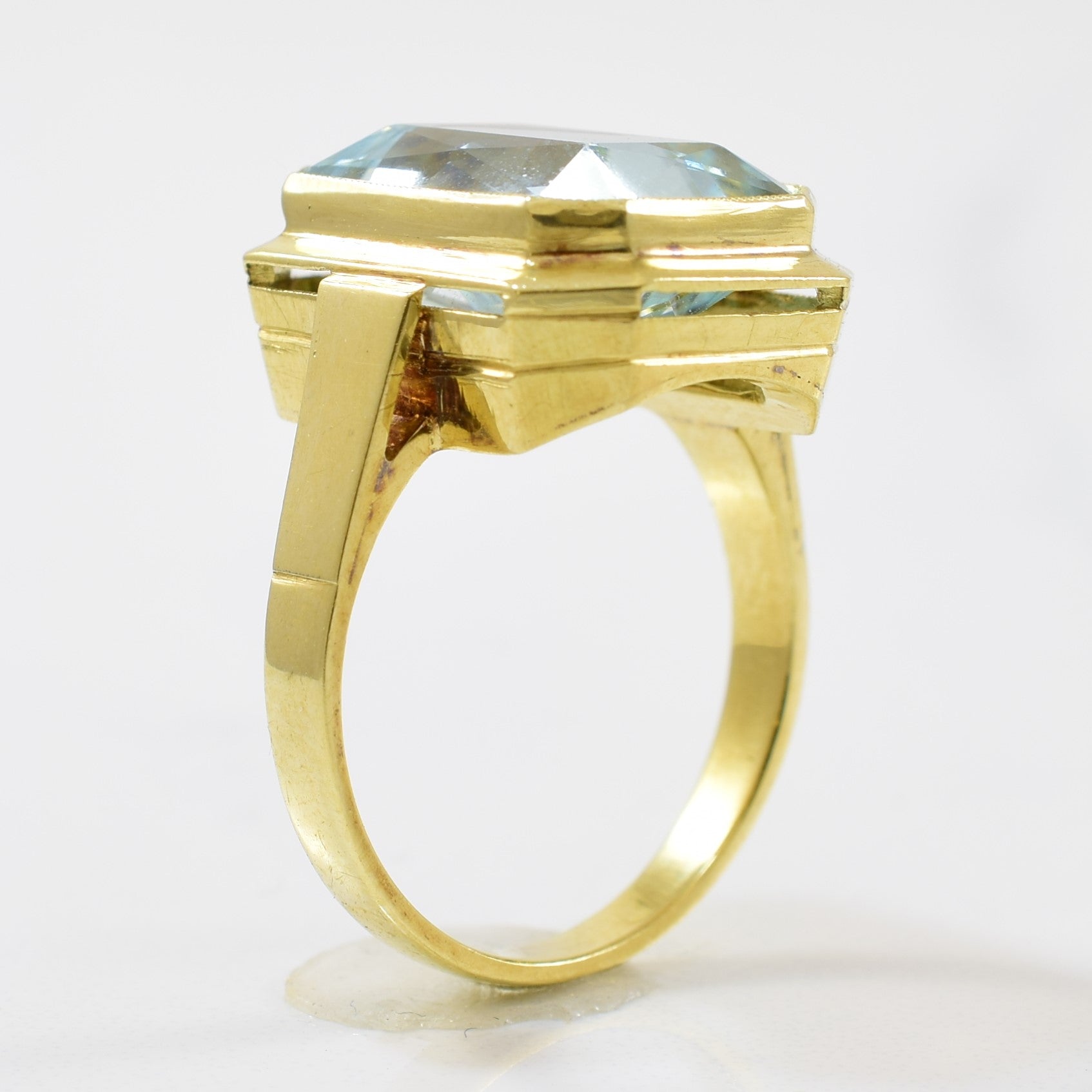 Radiant 1960s Aquamarine Cathedral Ring | 6.34ct | SZ 7 |