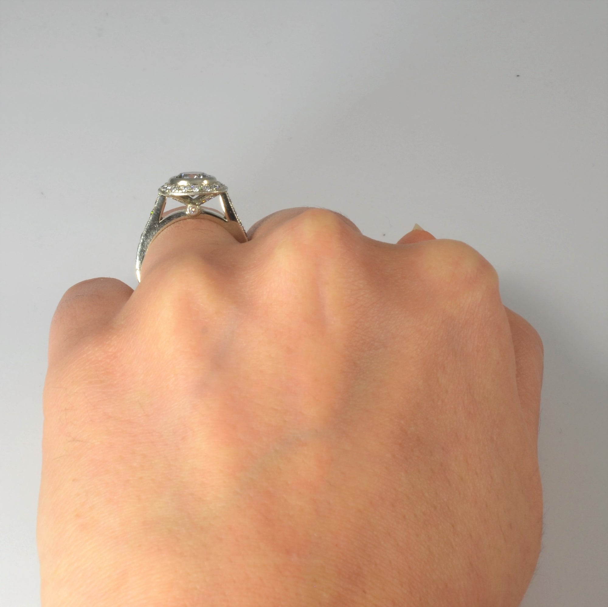 Bezel Set Halo Canadian Diamond Engagement Ring | 1.36ctw | SZ 4.25 |