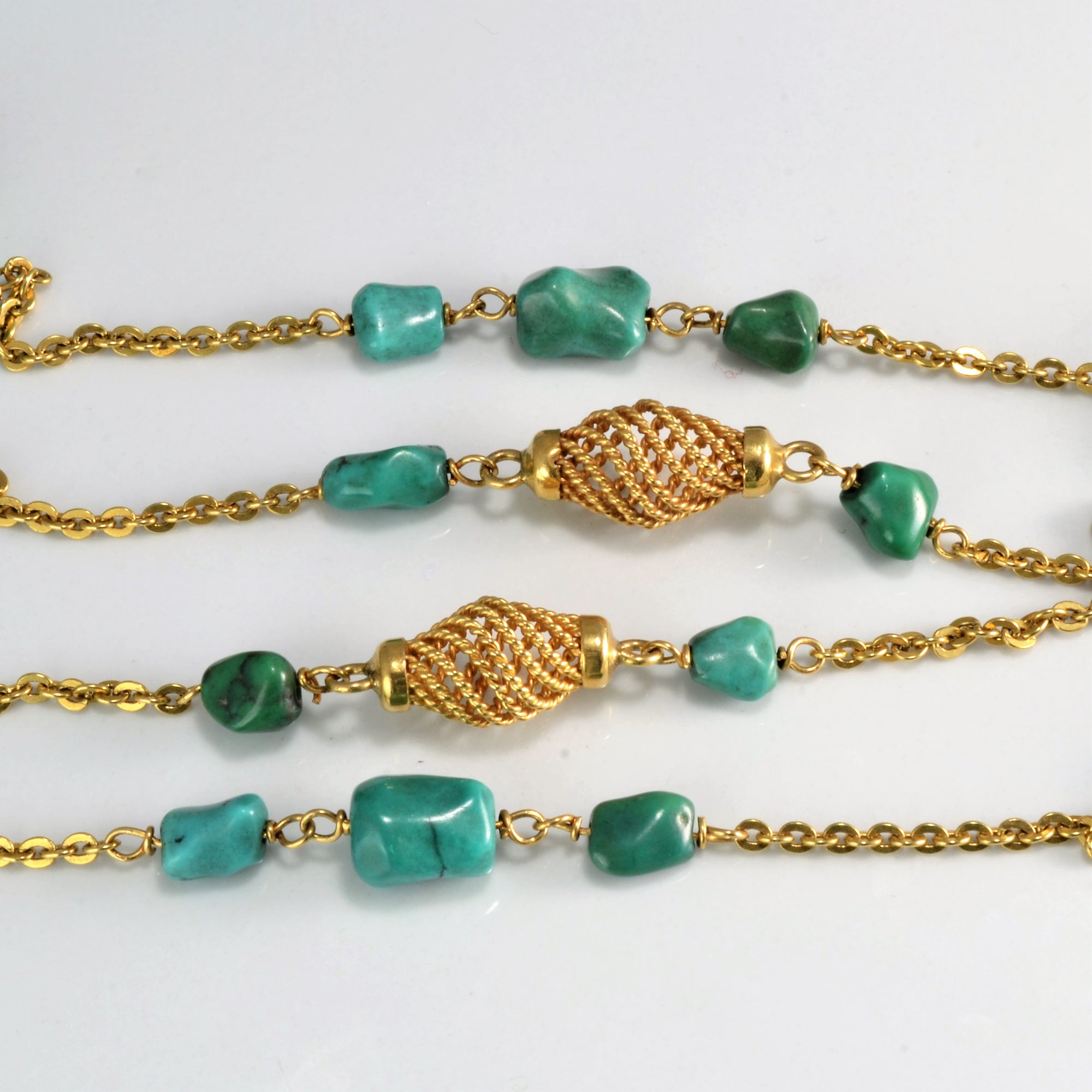 Fancy Filigree Pattern Turquoise Long Chain Necklace | 38''|
