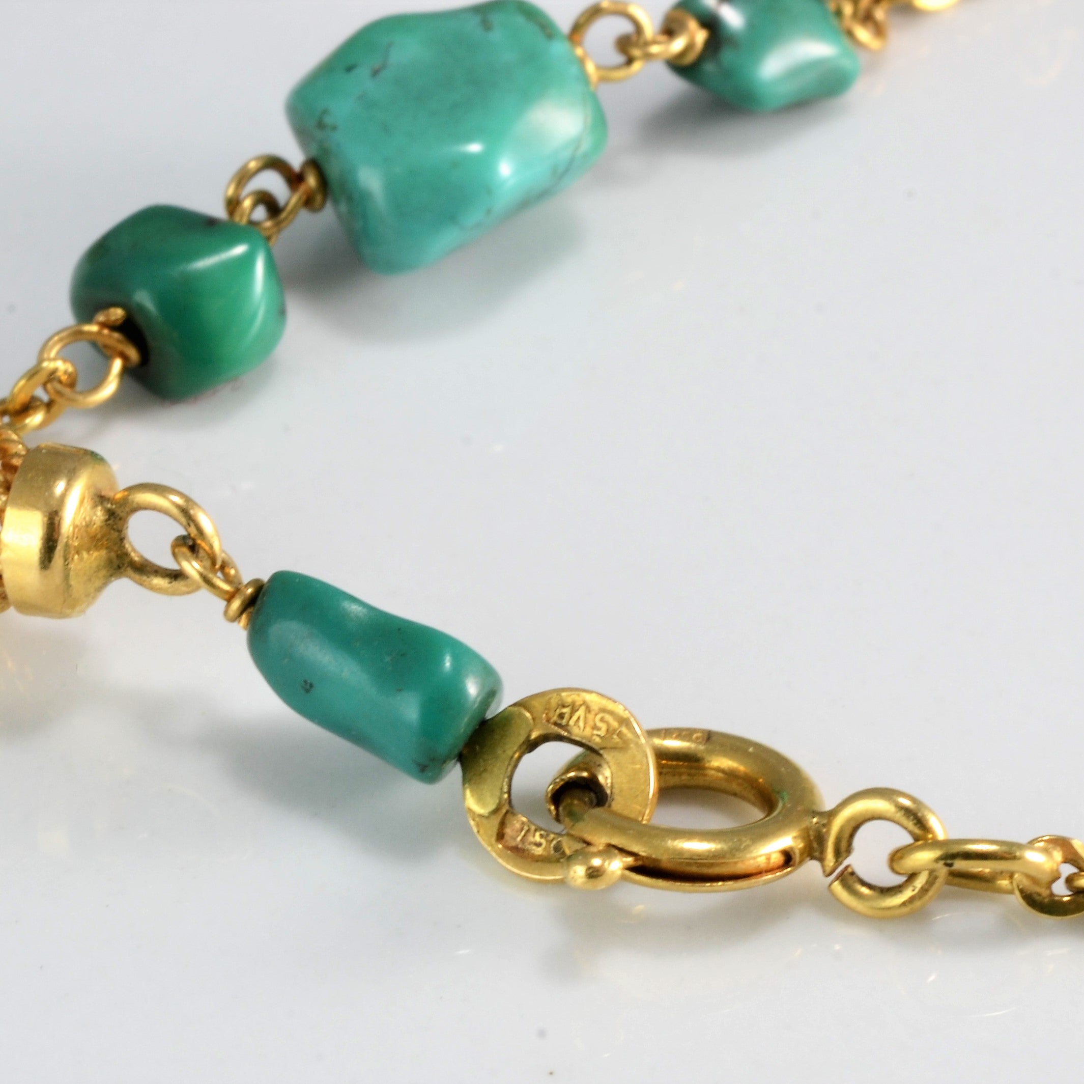 Fancy Filigree Pattern Turquoise Long Chain Necklace | 38''|
