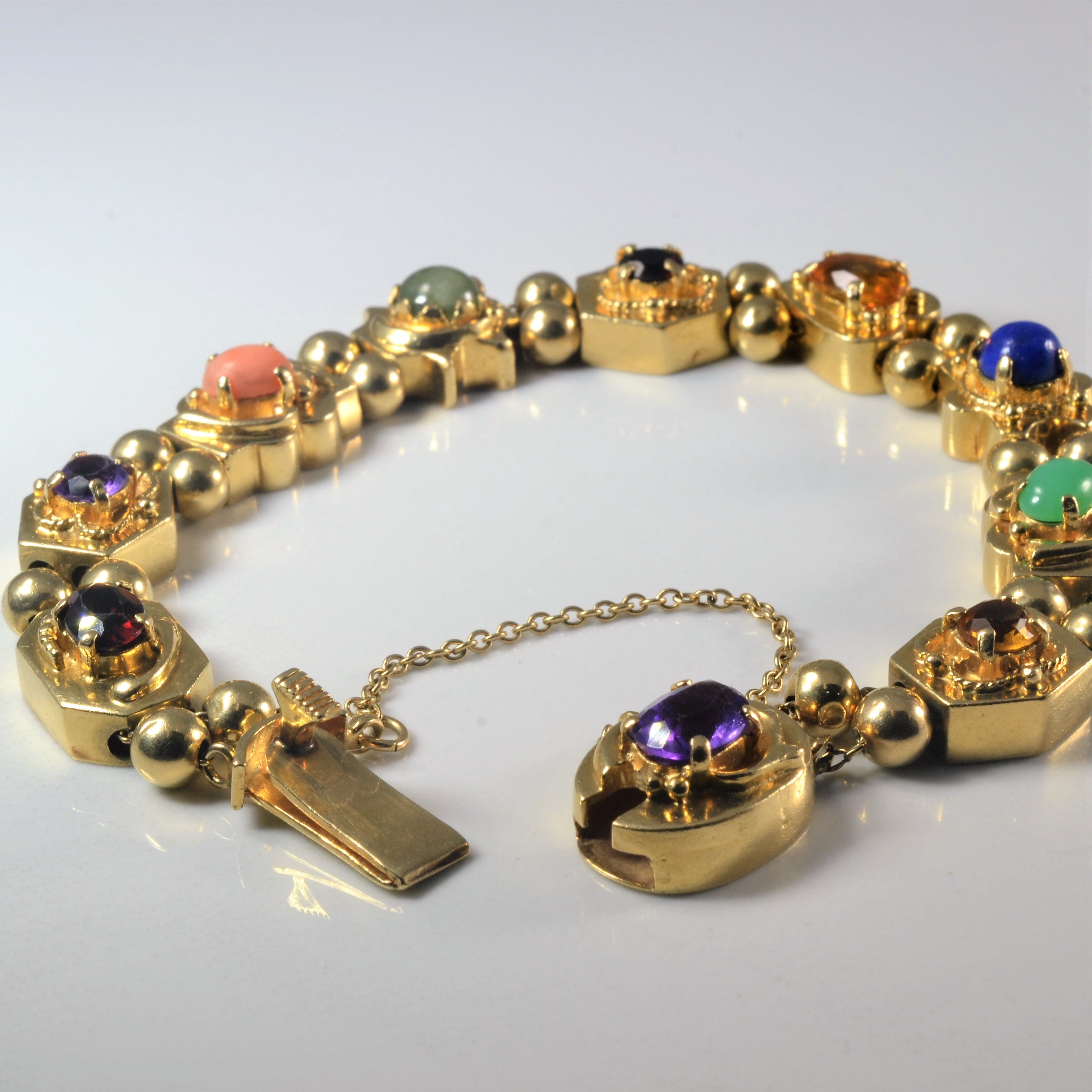 Multi Gemstone Chain Bracelet | 8.00ctw | 7" |