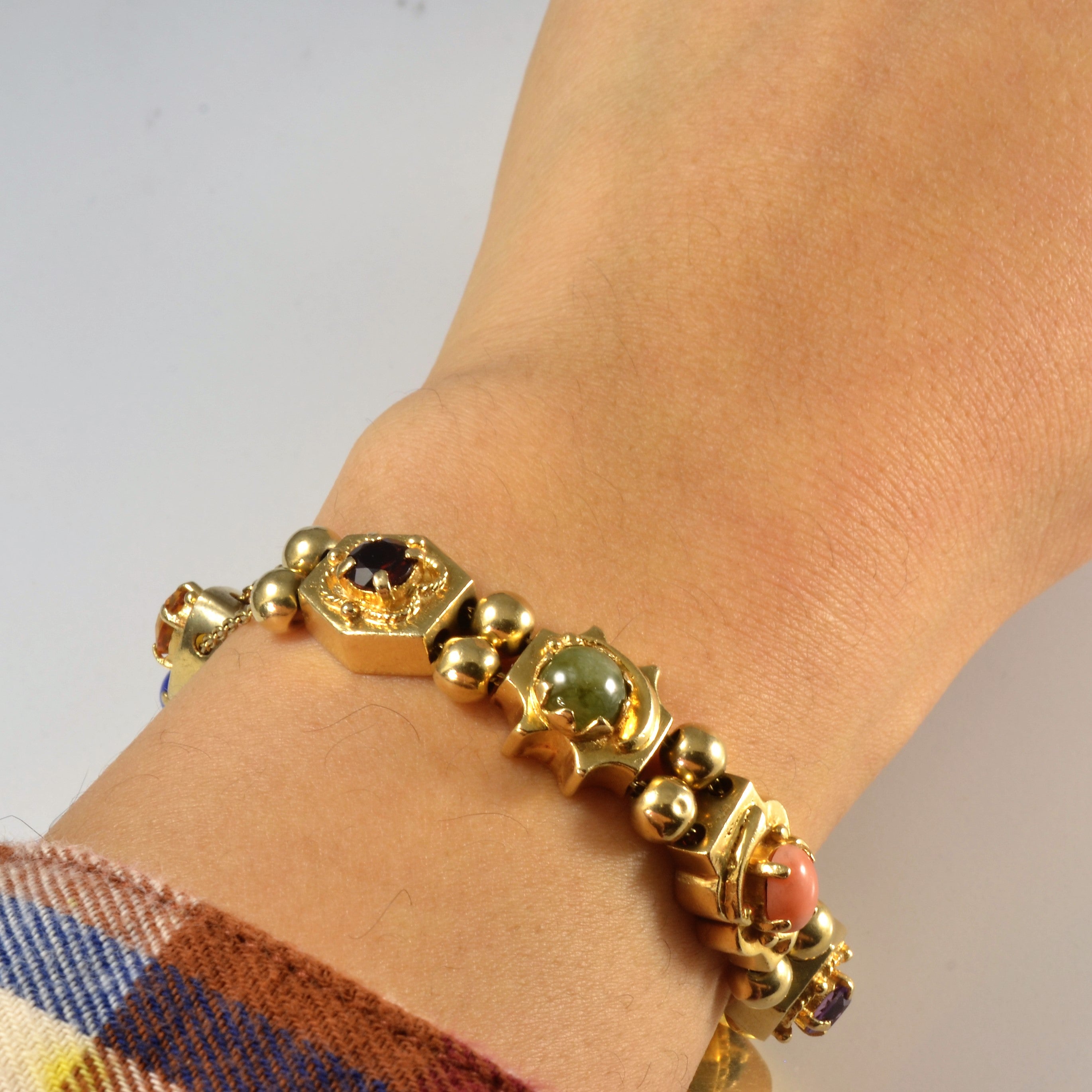 Multi Gemstone Chain Bracelet | 8.00ctw | 7" |