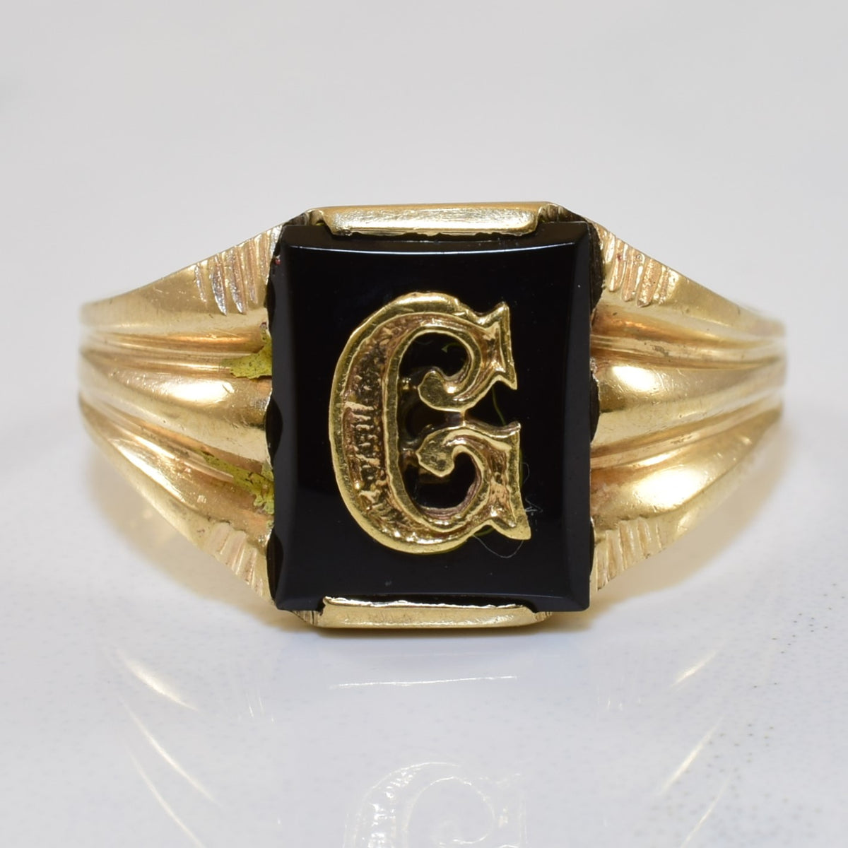 Black Onyx Initial 'G' Signet Ring | 2.00ct | SZ 7.5