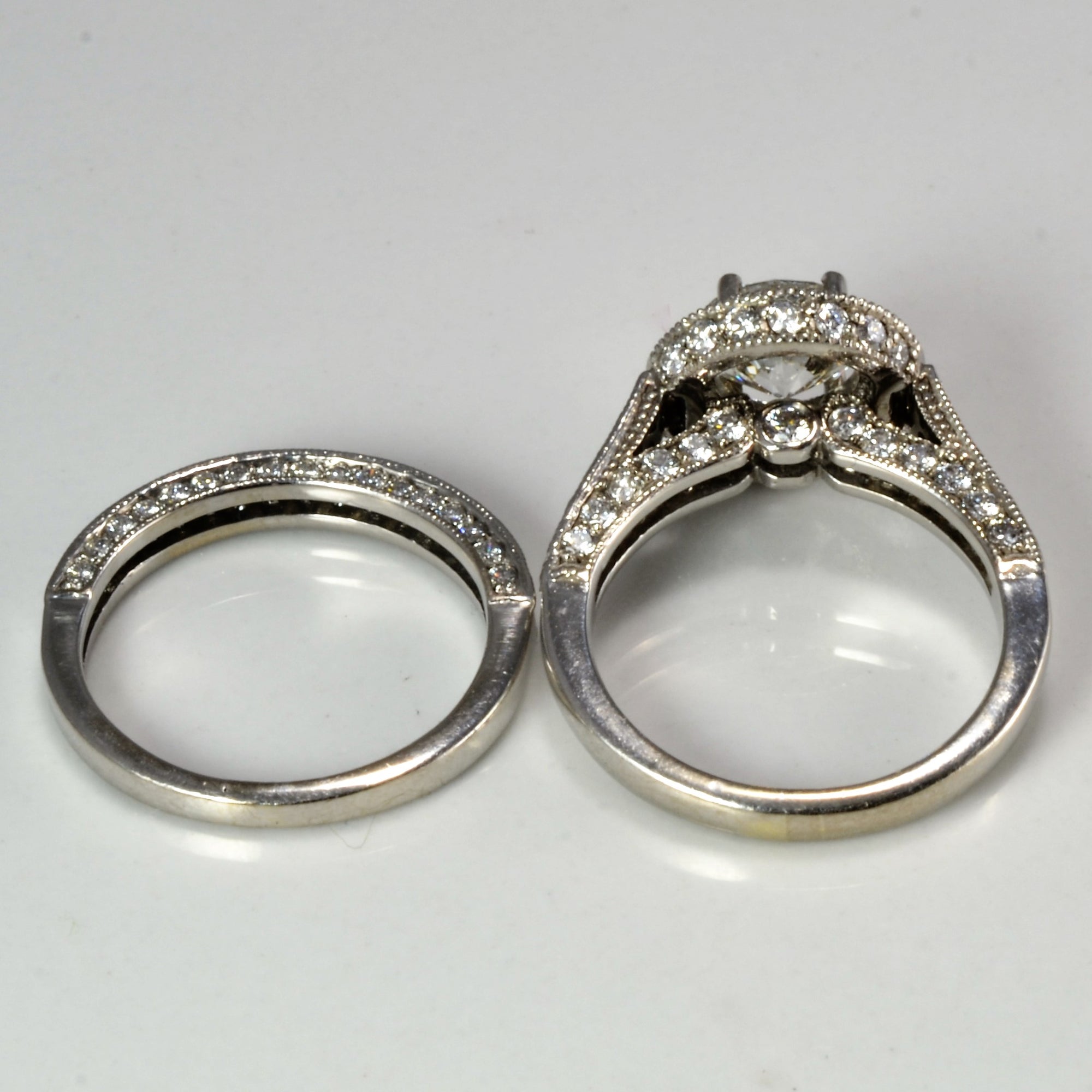 Halo Diamond Engagement Ring & Wedding Band Set | 1.86 ctw, SZ 3.5 |