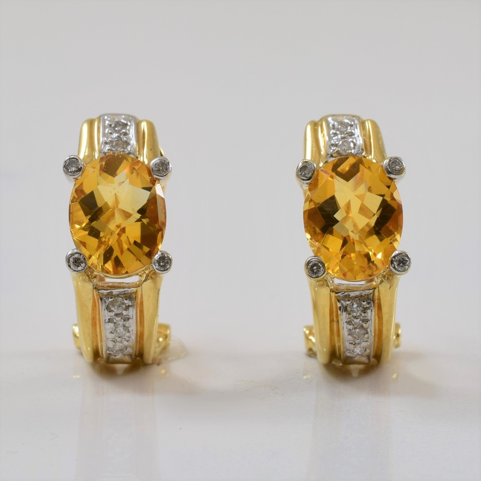 Citrine & Diamond Clip Back Post Earrings | 3.40ctw, 0.10ctw |