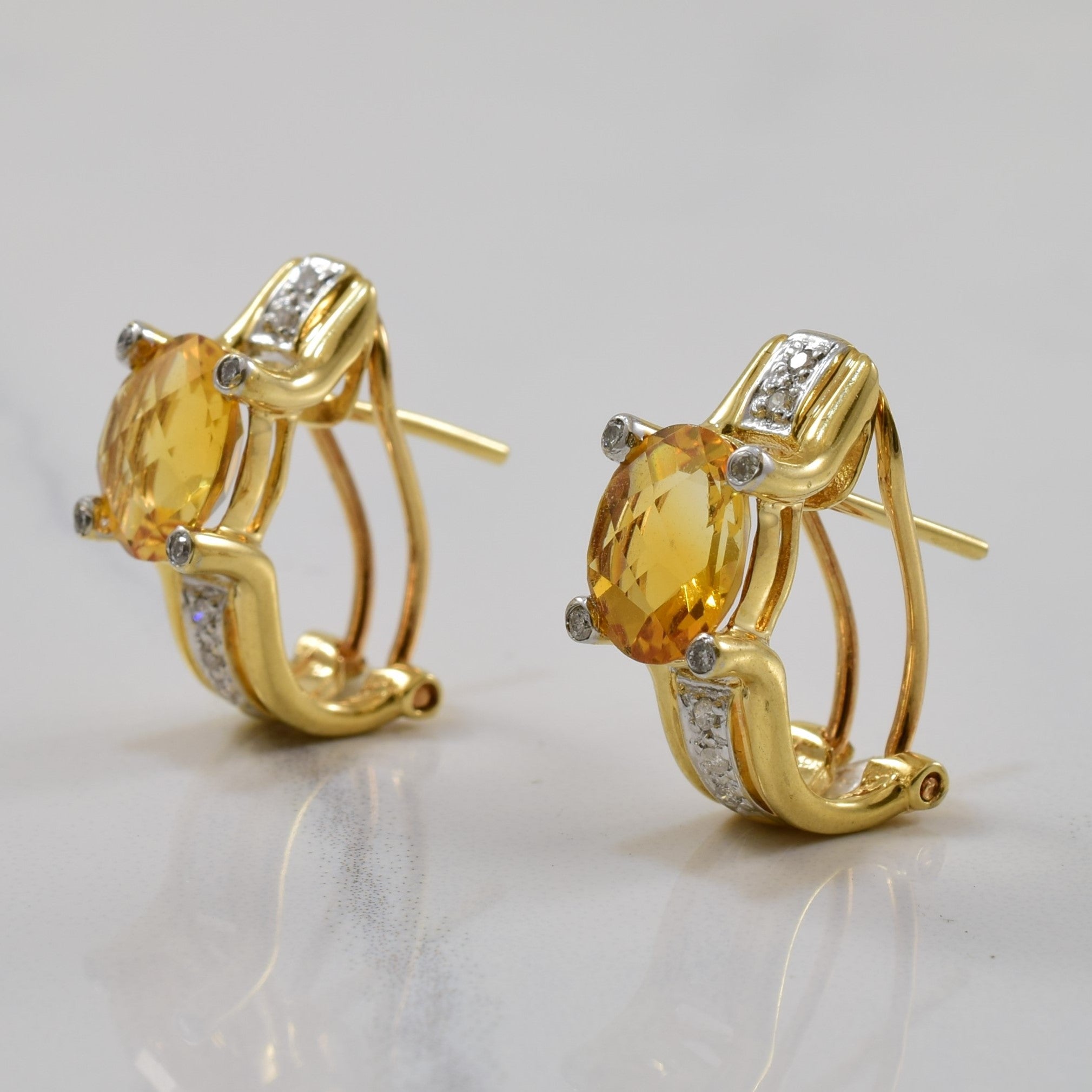 Citrine & Diamond Clip Back Post Earrings | 3.40ctw, 0.10ctw |