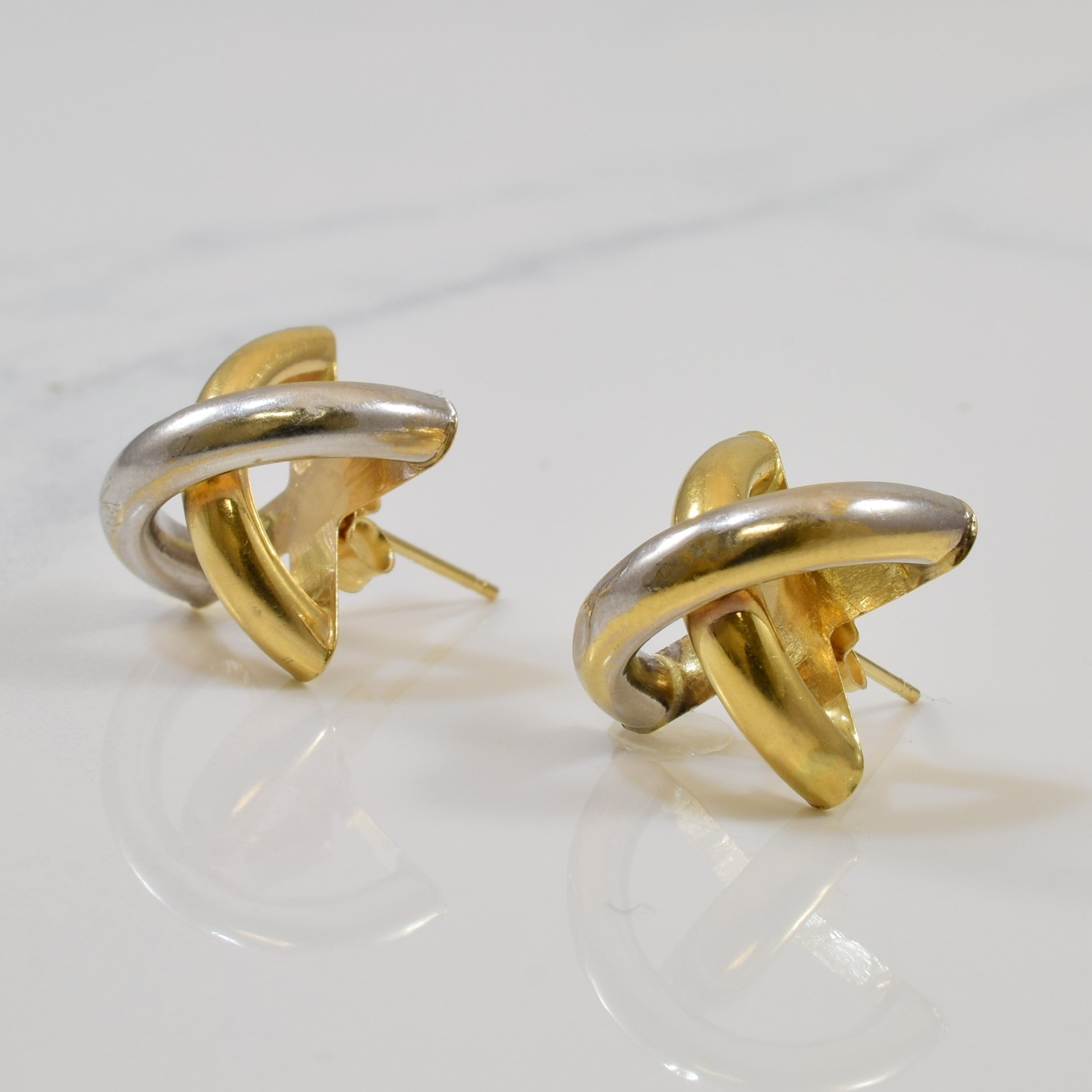 Two Tone Gold Cross Stud Earrings |