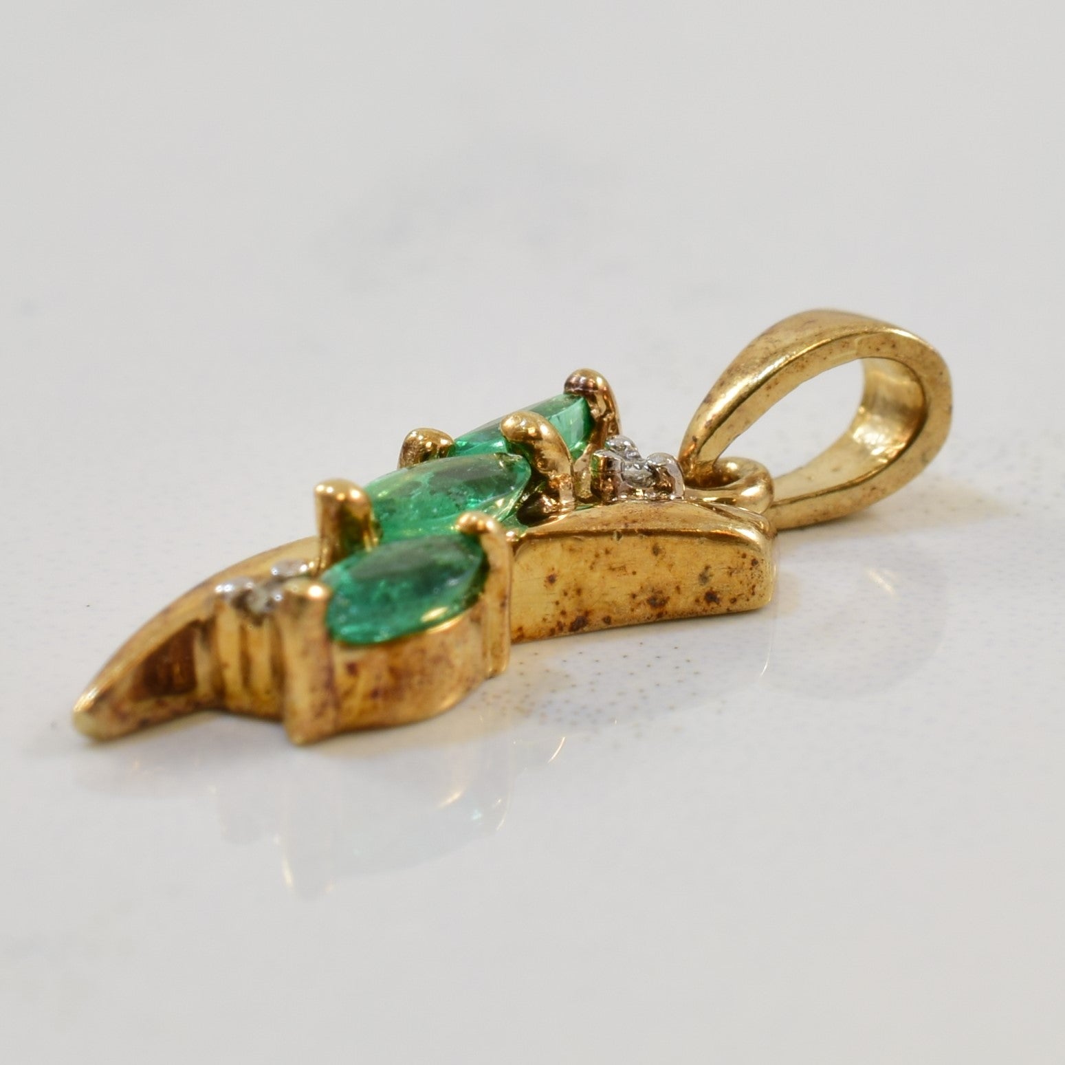Marquise Emerald & Diamond Drop Pendant | 0.15ctw, 0.01ctw |
