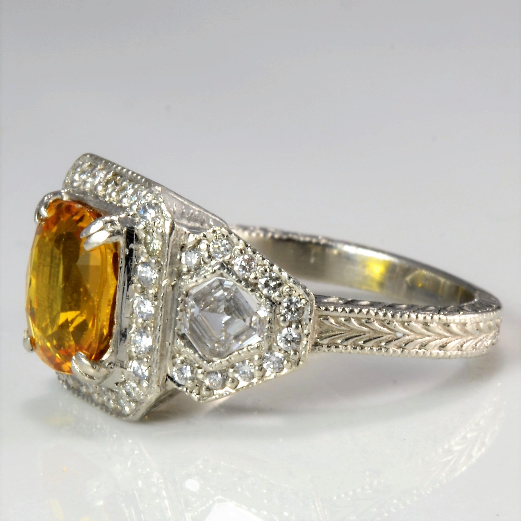 Halo Sapphire & Multi- Diamond Engagement Ring | 0.75 ctw, SZ 5 |