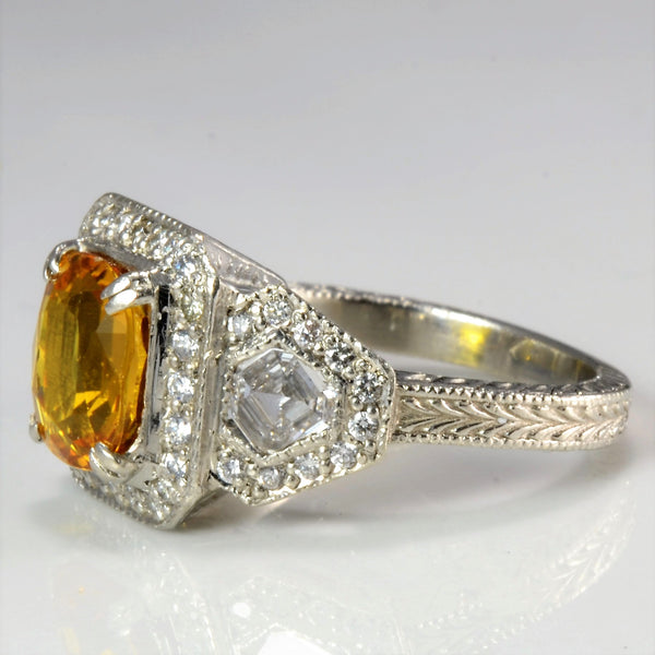 Halo Sapphire & Multi- Diamond Engagement Ring | 0.75 ctw, SZ 5 |