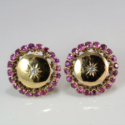 Art Nouveau Ruby & Diamond Dome Studs | 0.12 ctw |