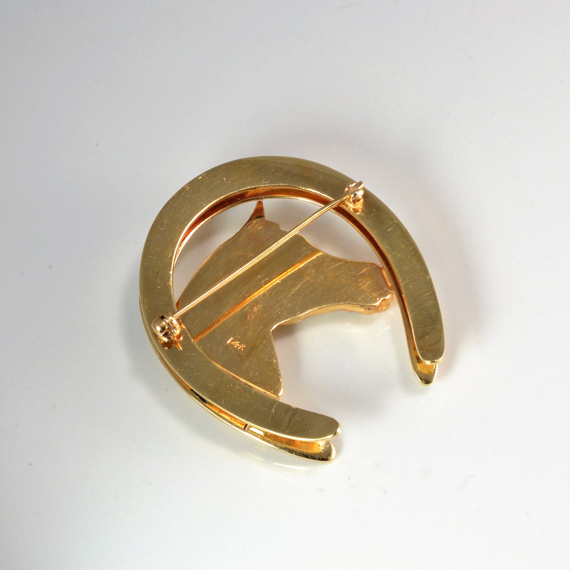 Multi- Gemstones Gold Horse Shoe Brooch | 0.02 ctw |