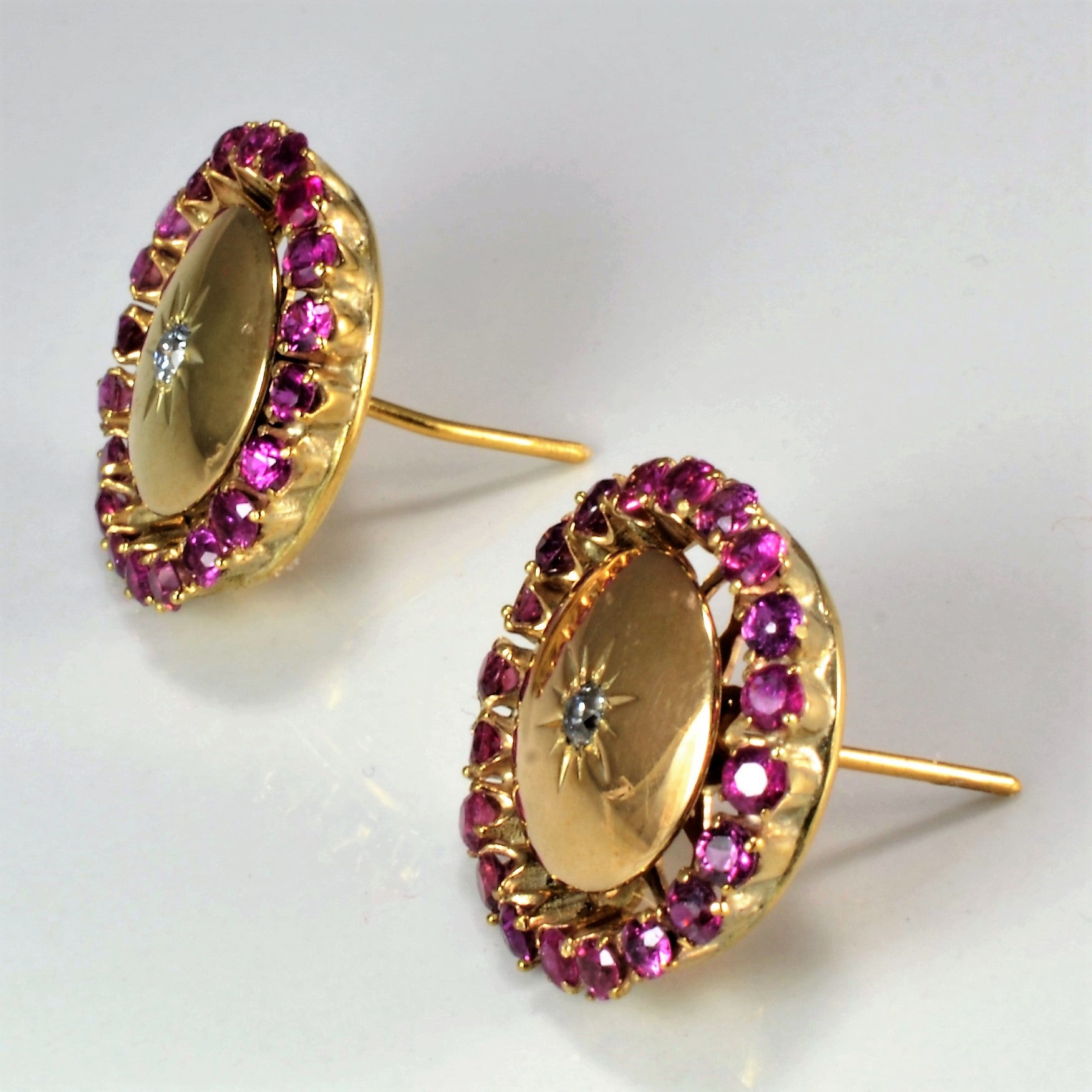 Art Nouveau Ruby & Diamond Dome Studs | 0.12 ctw |