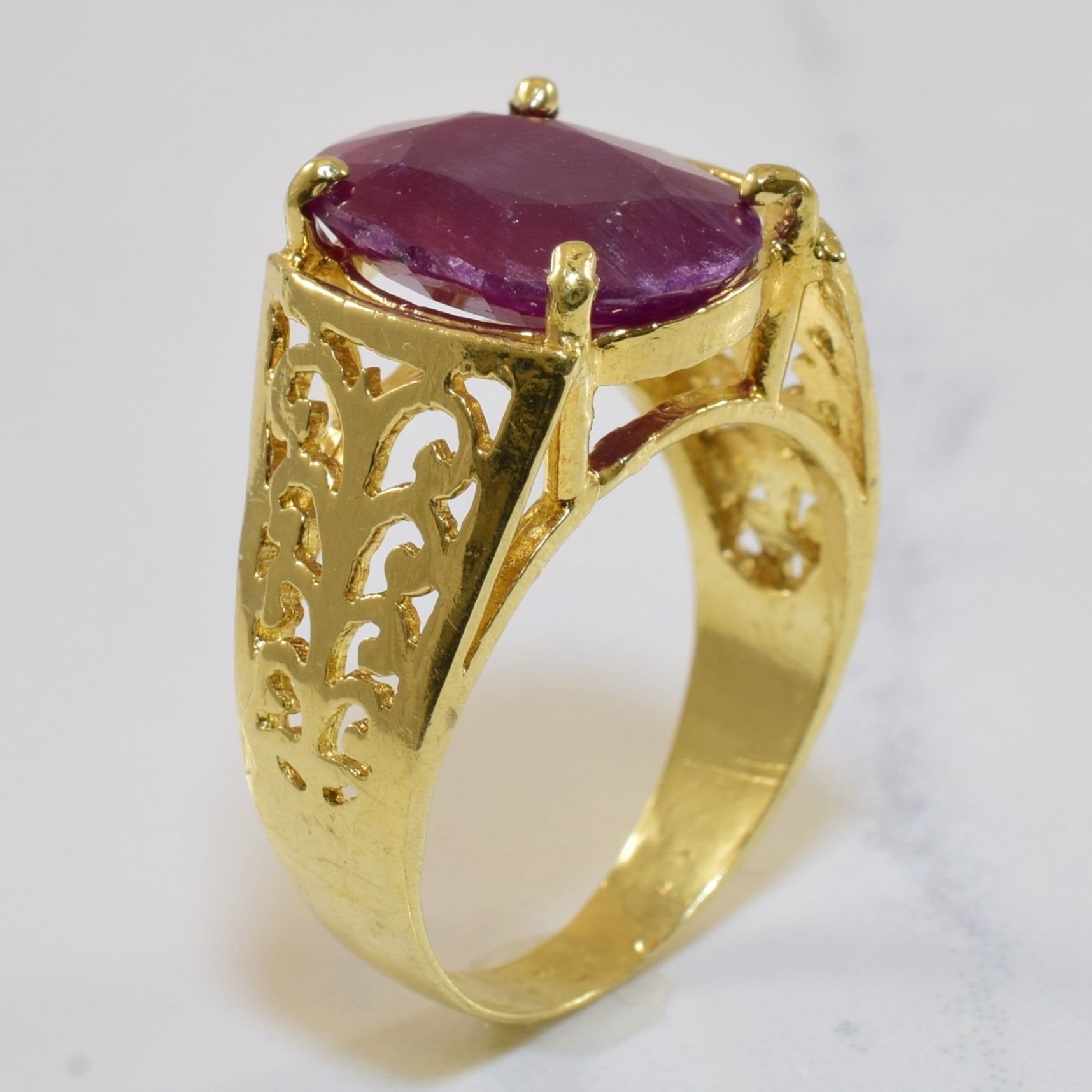 Solitaire Glass-Filled Ruby Filigree Ring | 7.00ct | SZ 7.25 |