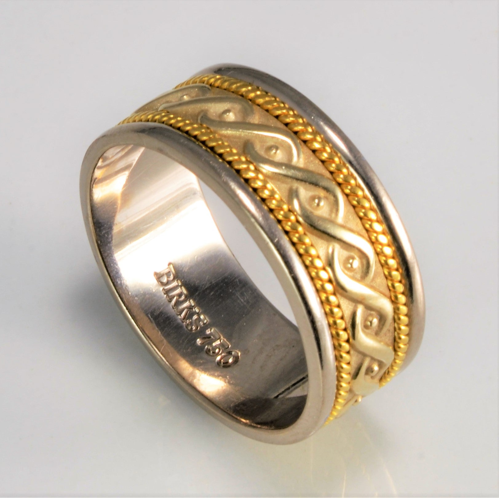 Birks' Textured Two Tone Gold Designer Band | SZ 7.25 |