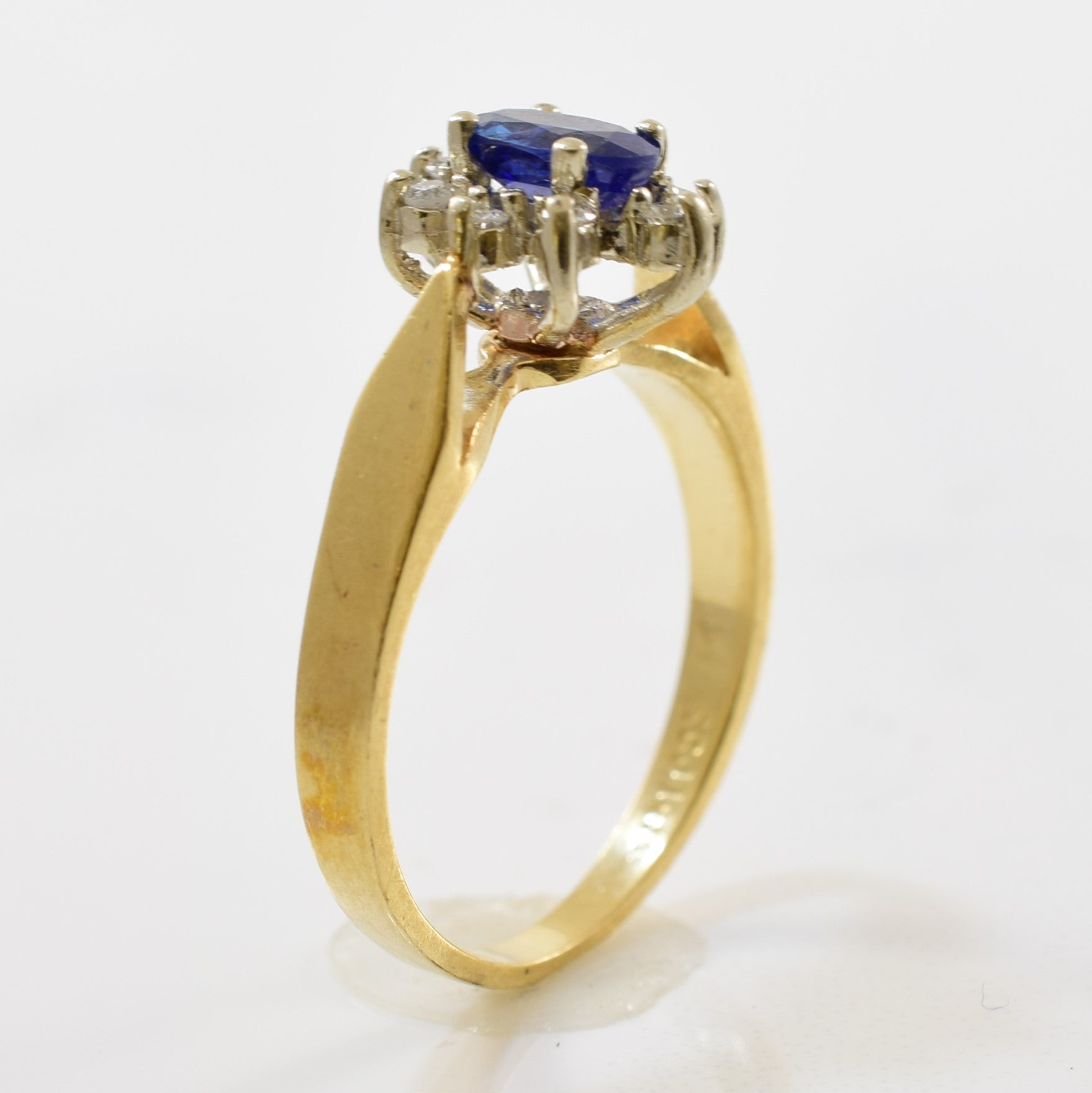 Blue Sapphire & Diamond Halo Ring | 0.08ctw, 0.50ct | SZ 6 |