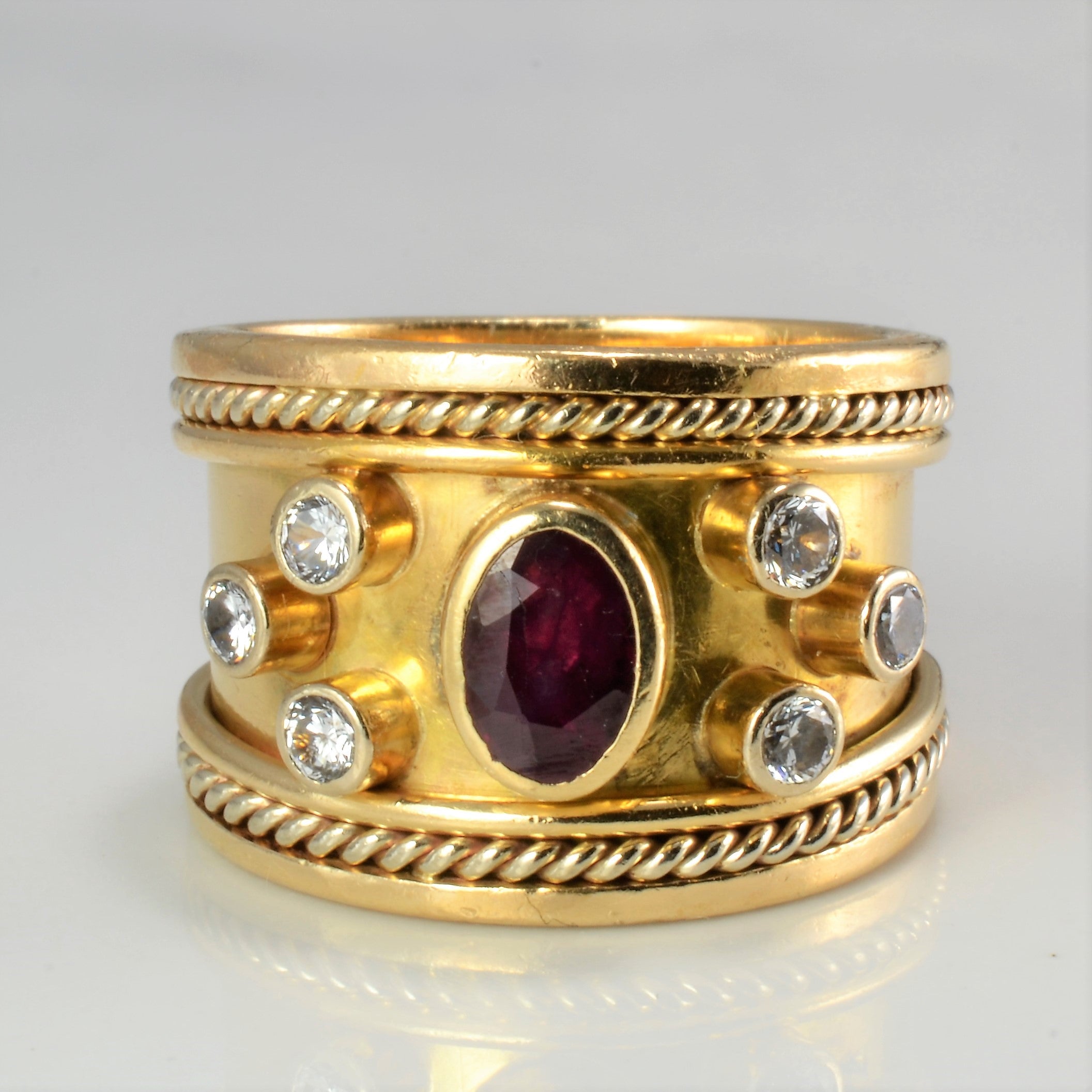 Bezel Set Ruby & Diamond Wide Ring | 0.30 ctw, SZ 5.75 |