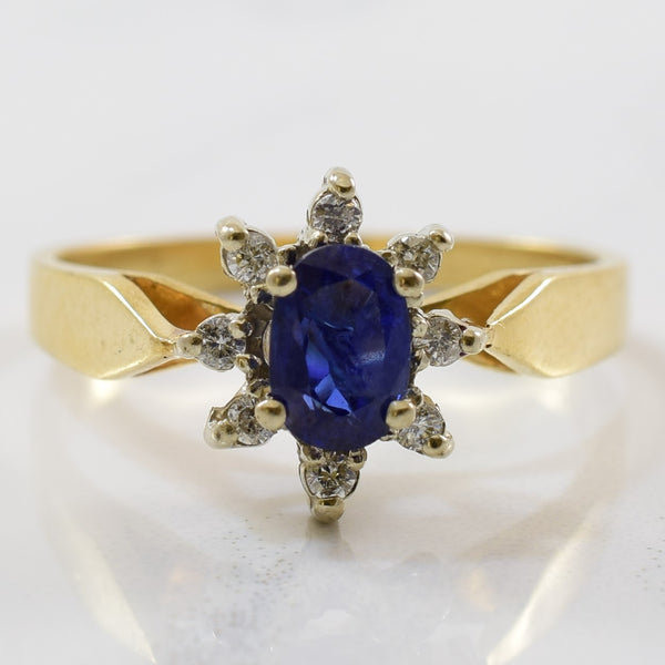 Blue Sapphire & Diamond Halo Ring | 0.08ctw, 0.50ct | SZ 6 |