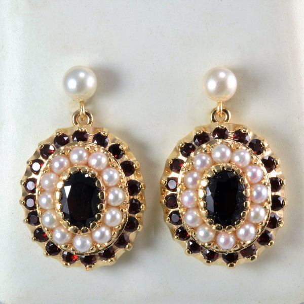 Cluster Set Garnet & Pearl Earrings