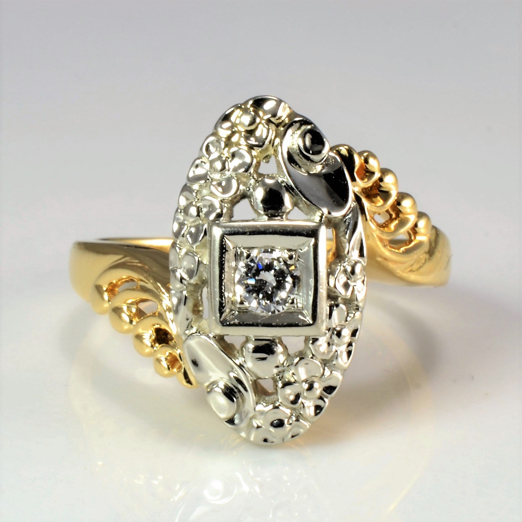Art Deco Inspired Two Tone Diamond Ring | 0.08 ct, SZ 5 |