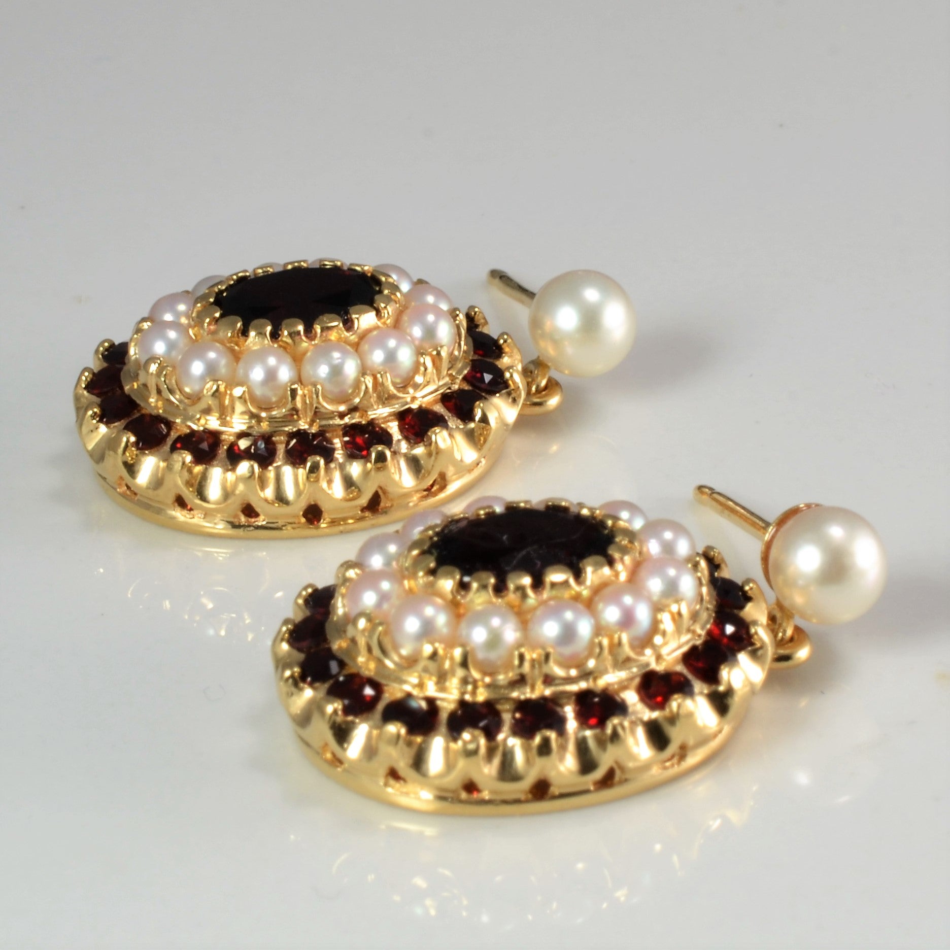 Cluster Set Garnet & Pearl Earrings