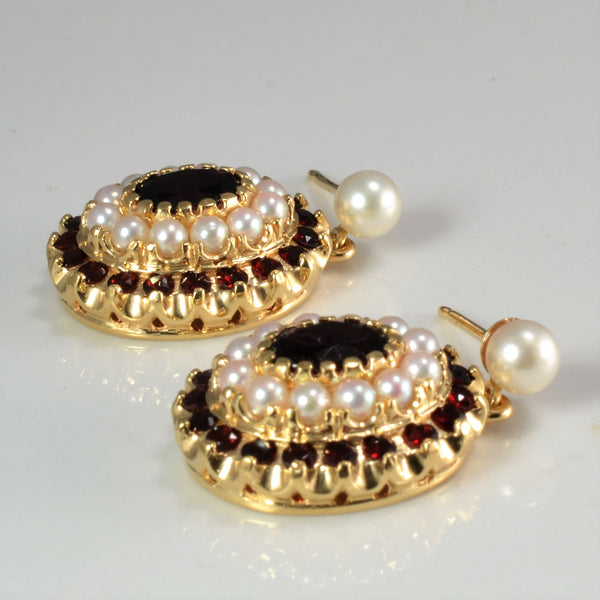 Cluster Set Garnet & Pearl Earrings