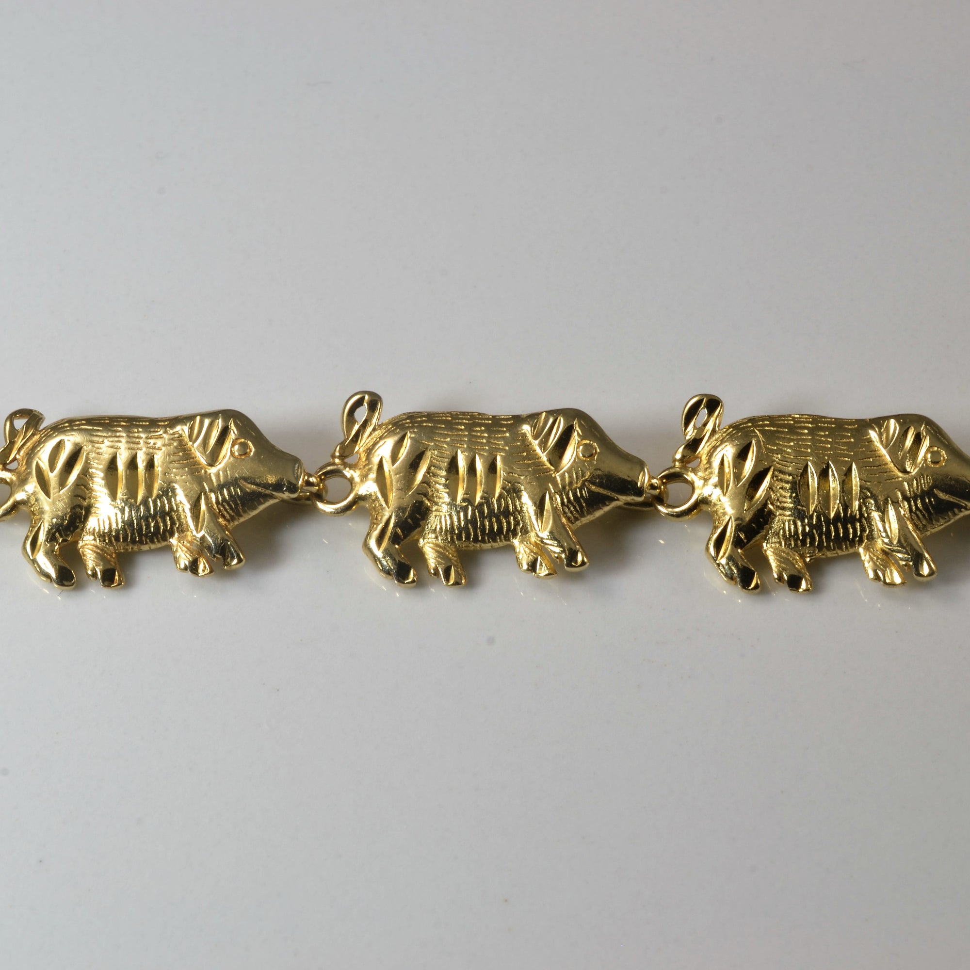 Yellow Gold Pig Bracelet | 6.5
