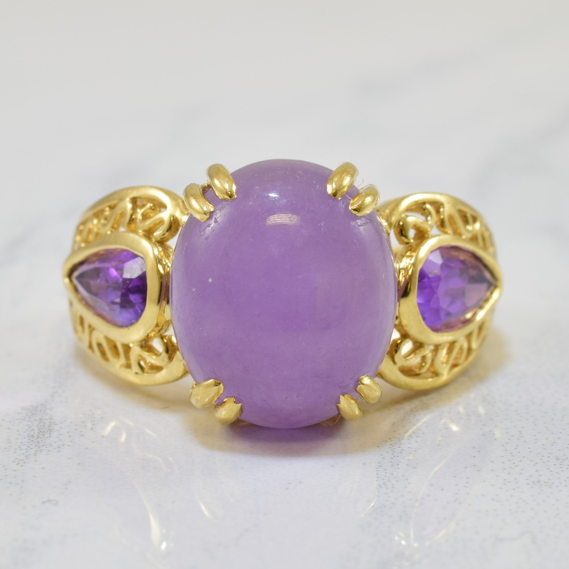 Lavender Jade & Amethyst Cocktail Ring | 7.75ct, 1.00ctw | SZ 8 |