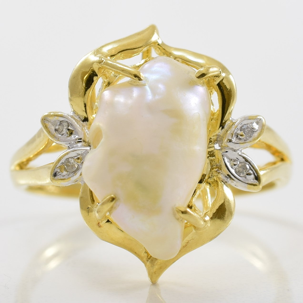 Baroque Pearl & Diamond Cocktail Ring | 0.02ctw, 2.85ct | SZ 7 |
