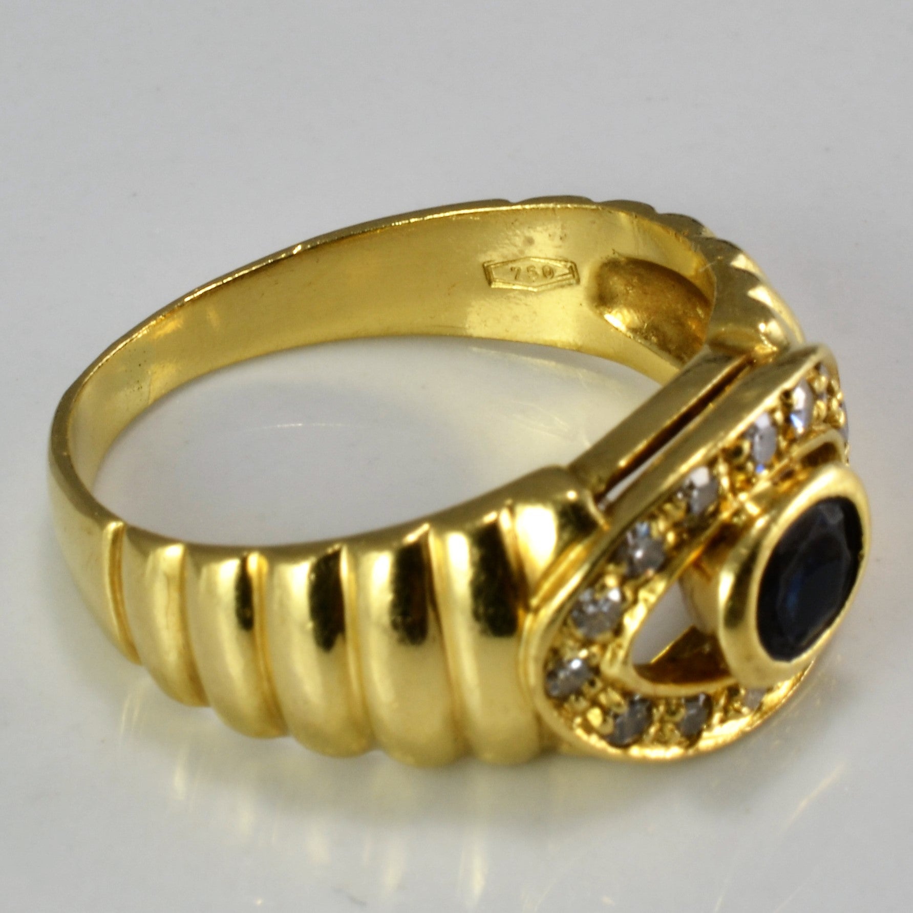 Textured Bezel Set Sapphire & Diamond Ring | 0.28 ctw, SZ 5.75 |