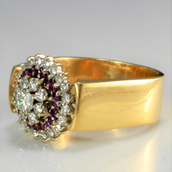 Cluster Diamond & Ruby Wide Ring | 0.68 ctw, SZ 10 |