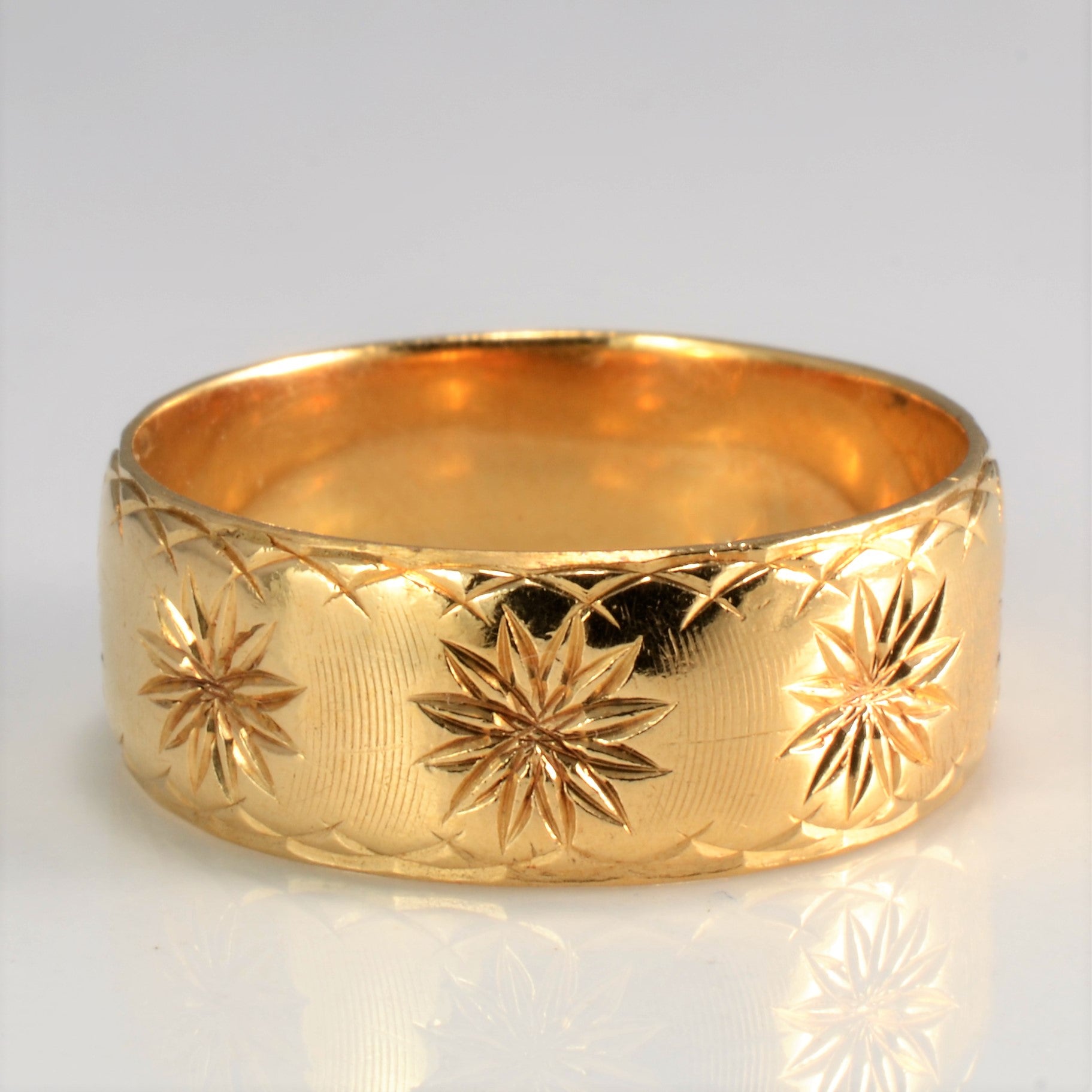 Textured Star Burst Gold Unisex Band | SZ 9 |