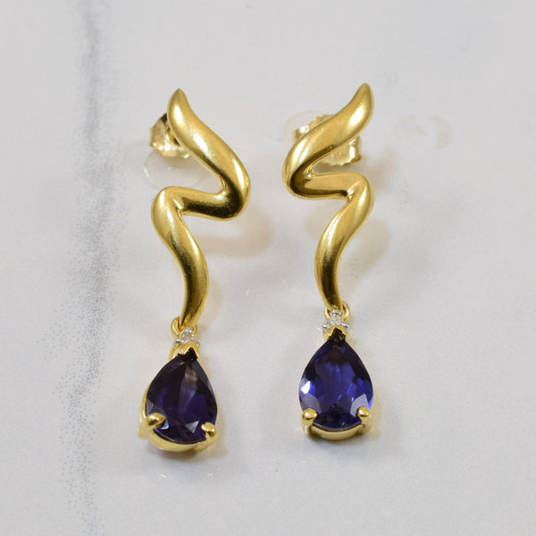 Iolite & Diamond Drop Dangle Earrings | 2.00ctw, 0.02ctw |