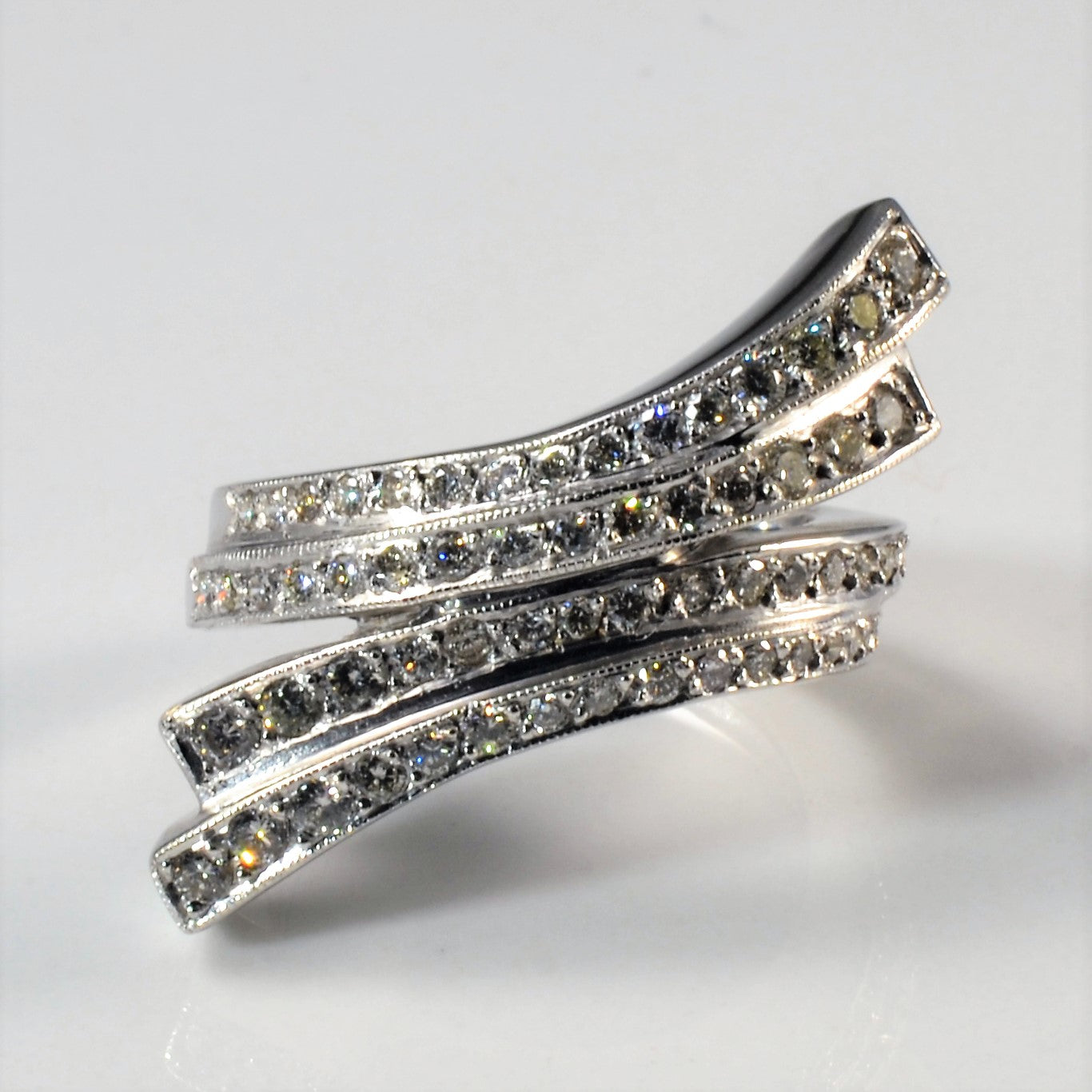 Bypass Diamond Double Row Gold Ring | 0.85ctw | SZ 6.25 |
