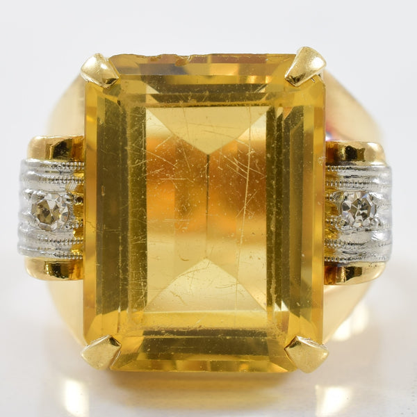 1950s Citrine & Diamond Cocktail Ring | 0.05ctw, 10.00ct | SZ 6.75 |