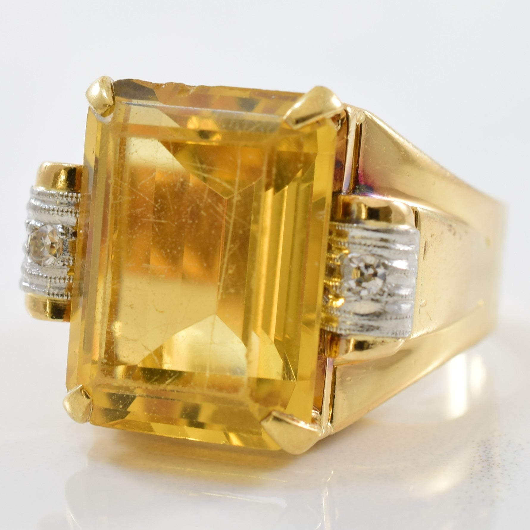 1950s Citrine & Diamond Cocktail Ring | 0.05ctw, 10.00ct | SZ 6.75 |