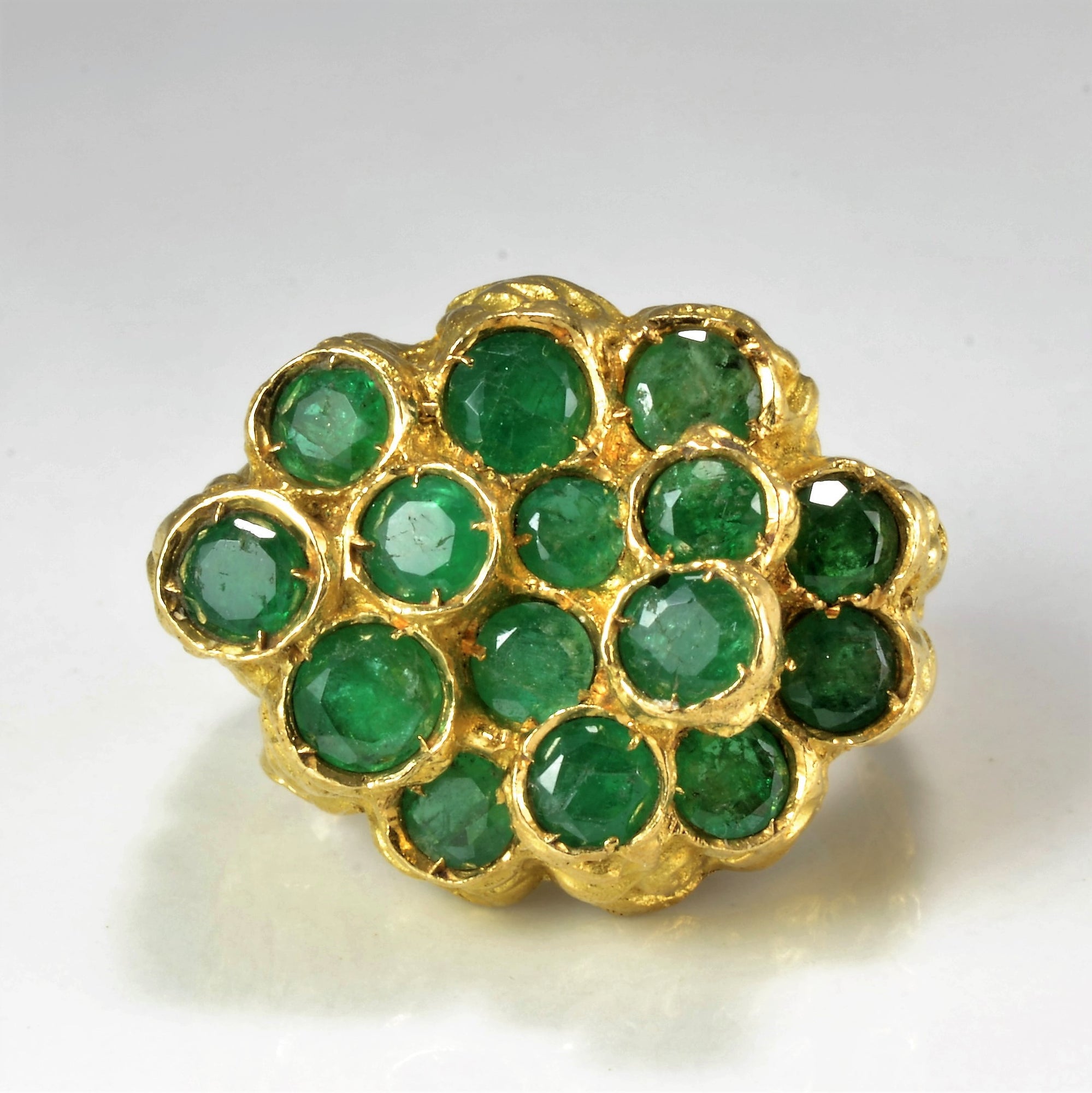 Textured Gypsy Set Multi- Emerald Wide Ring | SZ 5.5 |