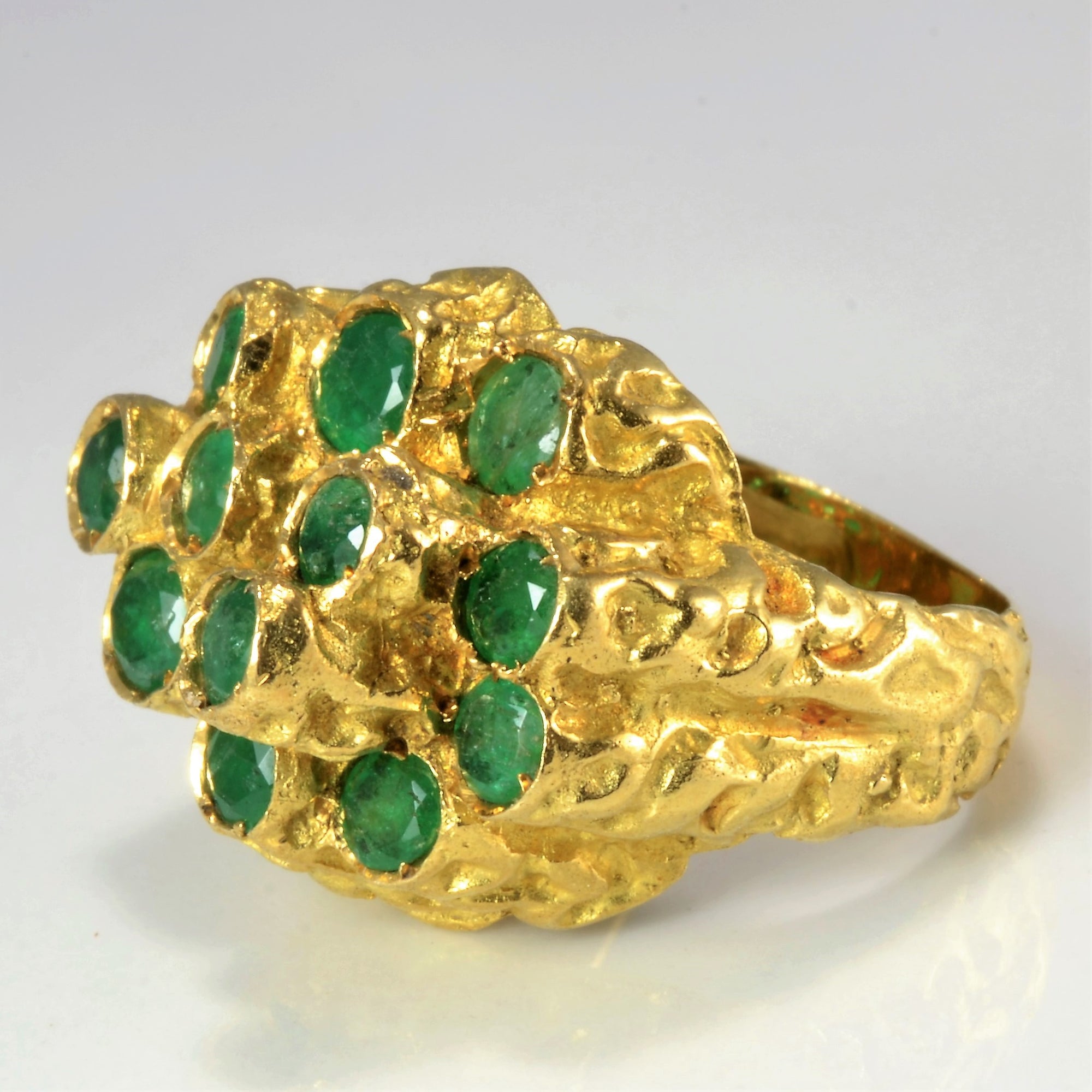 Textured Gypsy Set Multi- Emerald Wide Ring | SZ 5.5 |