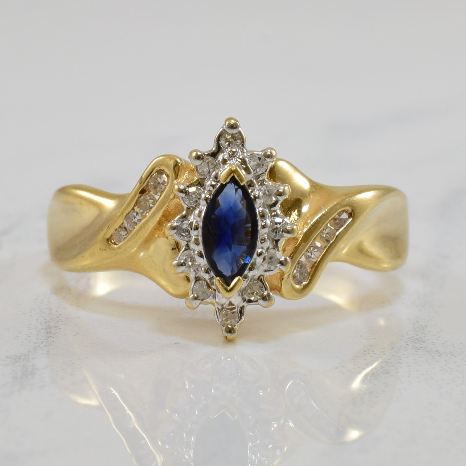 Marquise Blue Sapphire & Diamond Ring | 0.25ct, 0.24ctw | SZ 9 |